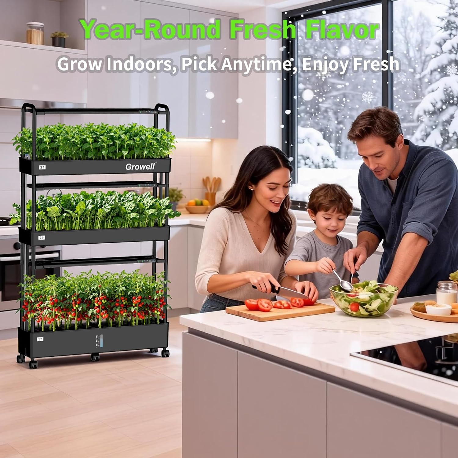 Growell Large Hydroponics Growing System Kit, 90 Pods Vertical Indoor Herb Garden Kit with 2 Light Modes & Auto