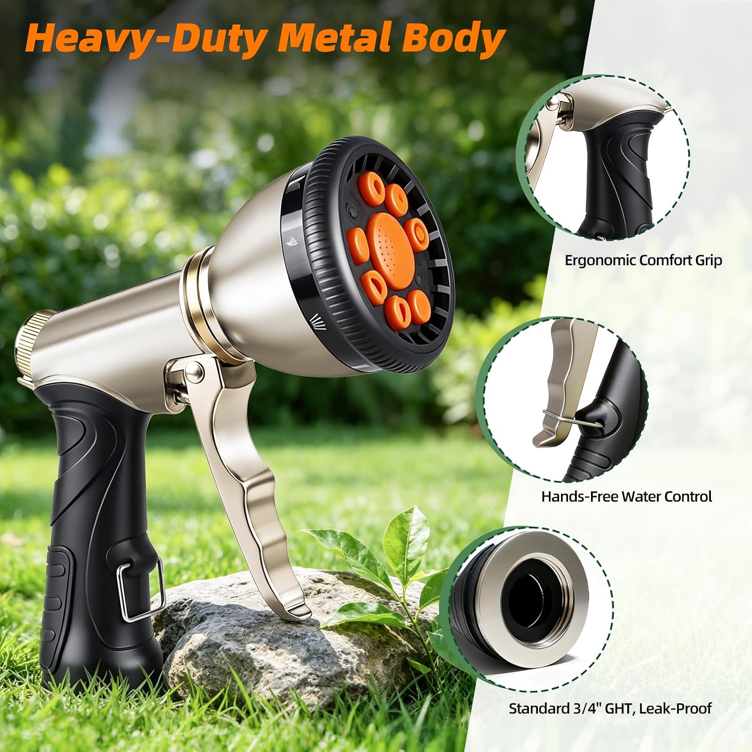 ARXIVE 9-Pattern Brass Hose Nozzle, High Pressure Leakproof Water Sprayer | Versatile sprayer with non-slip grip,Ideal