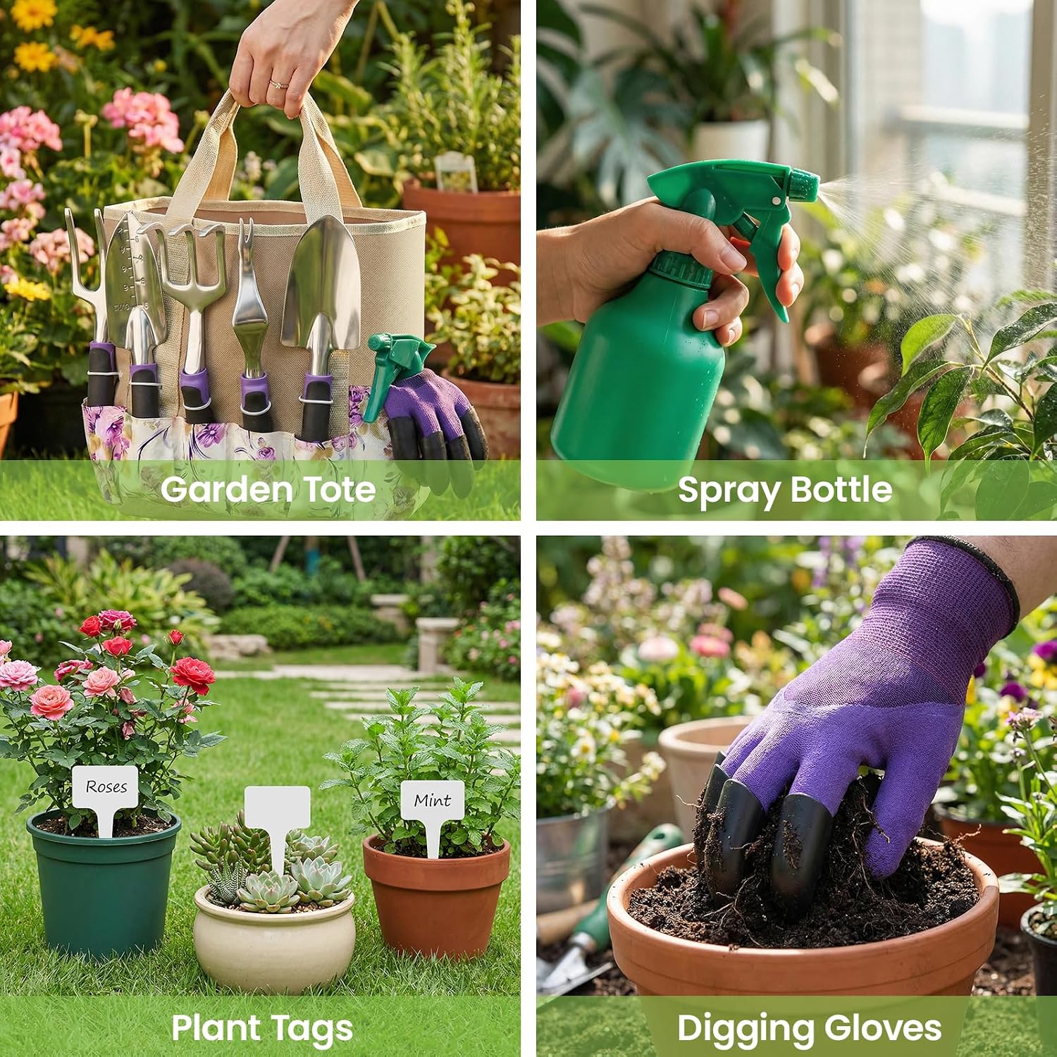 Garden Tools Set, 30 Piece Stainless Steel Gardening Kit with Vintage Floral Tote Bag, Non-Slip Ergonomic Rubber