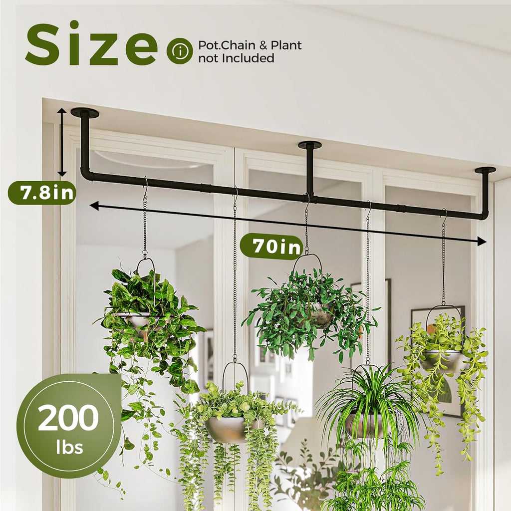 Bamworld Plant Hanger Indoor 70in Hanging Planters Rod Hanging Plant Holder | for Window Plant Shelves Metal Rod，Pots
