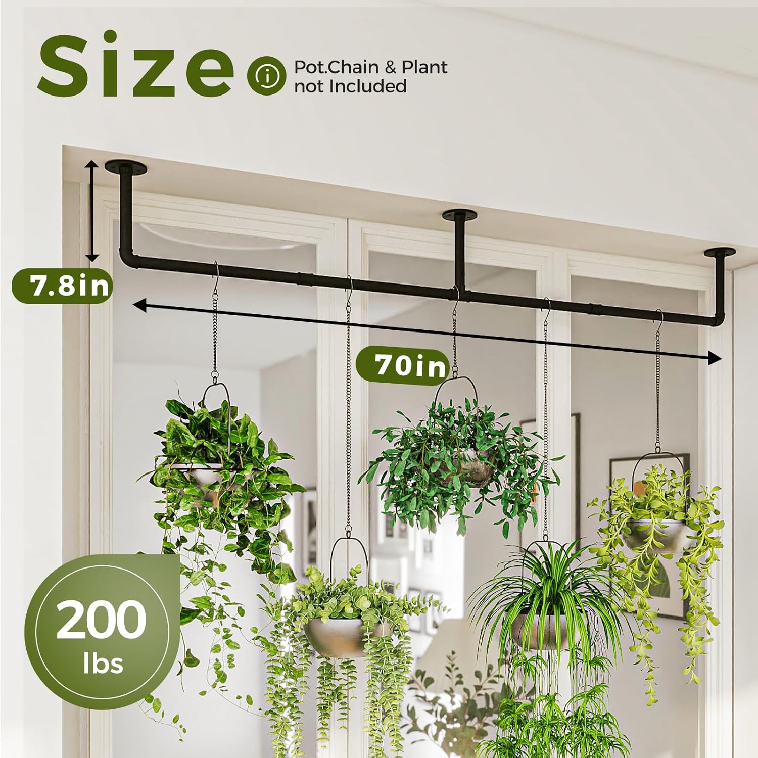 Bamworld Plant Hanger Indoor 70in Hanging Planters Rod Hanging Plant Holder | for Window Plant Shelves Metal Rod，Pots