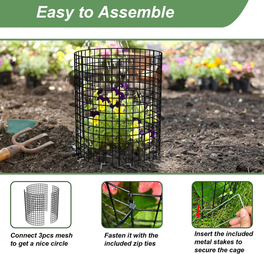 6 Pack Plant Protector from Animals, 13.5" Dia x 14" H Wire Plant Protectors, 18pcs Pre-Bent Metal Mesh to Keep Animals