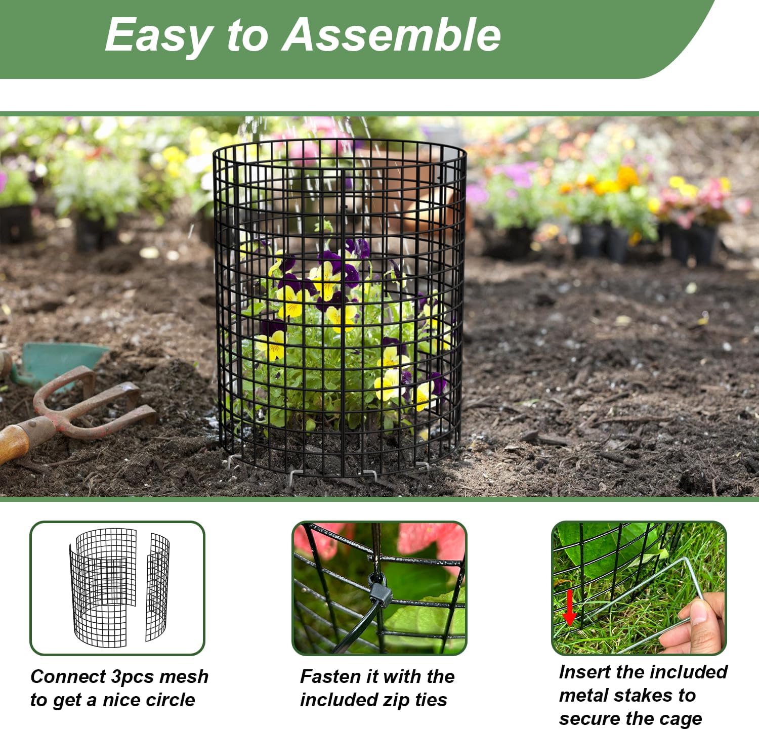 6 Pack Plant Protector from Animals, 13.5" Dia x 14" H Wire Plant Protectors, 18pcs Pre-Bent Metal Mesh to Keep Animals