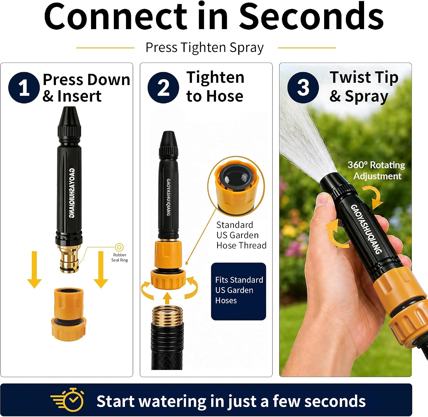 Garden Hose Spray Gun Kit, High Pressure Hose Nozzle with Connector Set | Garden Hose Nozzle with 2 Hose Quick Connect