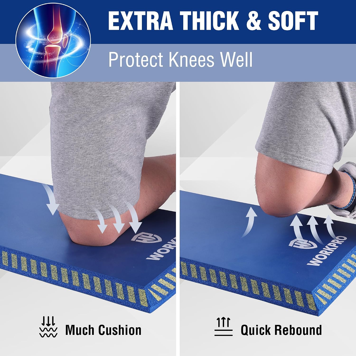 WORKPRO Extra Thick Kneeling Pad, Blue, 28 x 16 x 1.2in | Soft NBR Foam Knee Cushioning, Extra Large Foam Kneeler Mat
