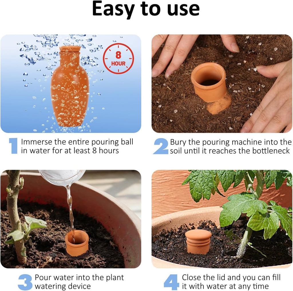 8pcs Ollas Self Watering Terracotta Planter Terra Cotta Clay Watering Spikes for Indoor Outdoor Plants - Large