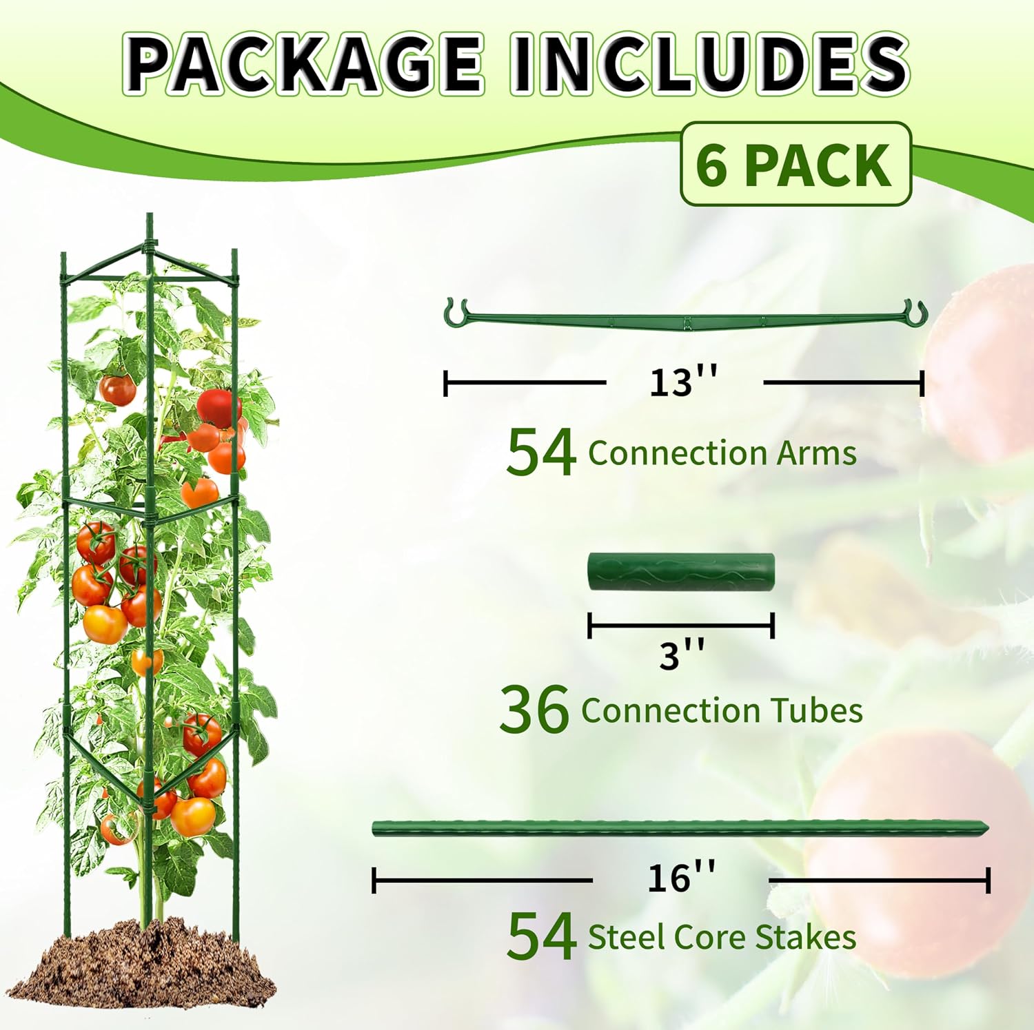 TCBWFY 6-Pack 48-Inch Adjustable Tomato Cages, Heavy-Duty Metal Plant Support Trellis for Garden and Pots, DIY Tomato