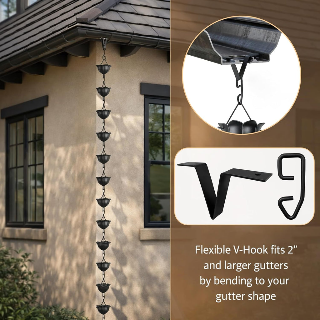 Gardzen Aluminum Rain Chain for Gutter | 8.5 Feet Decorative Rainchain with 13 Flower Cups, Heavy Duty Outside Rain