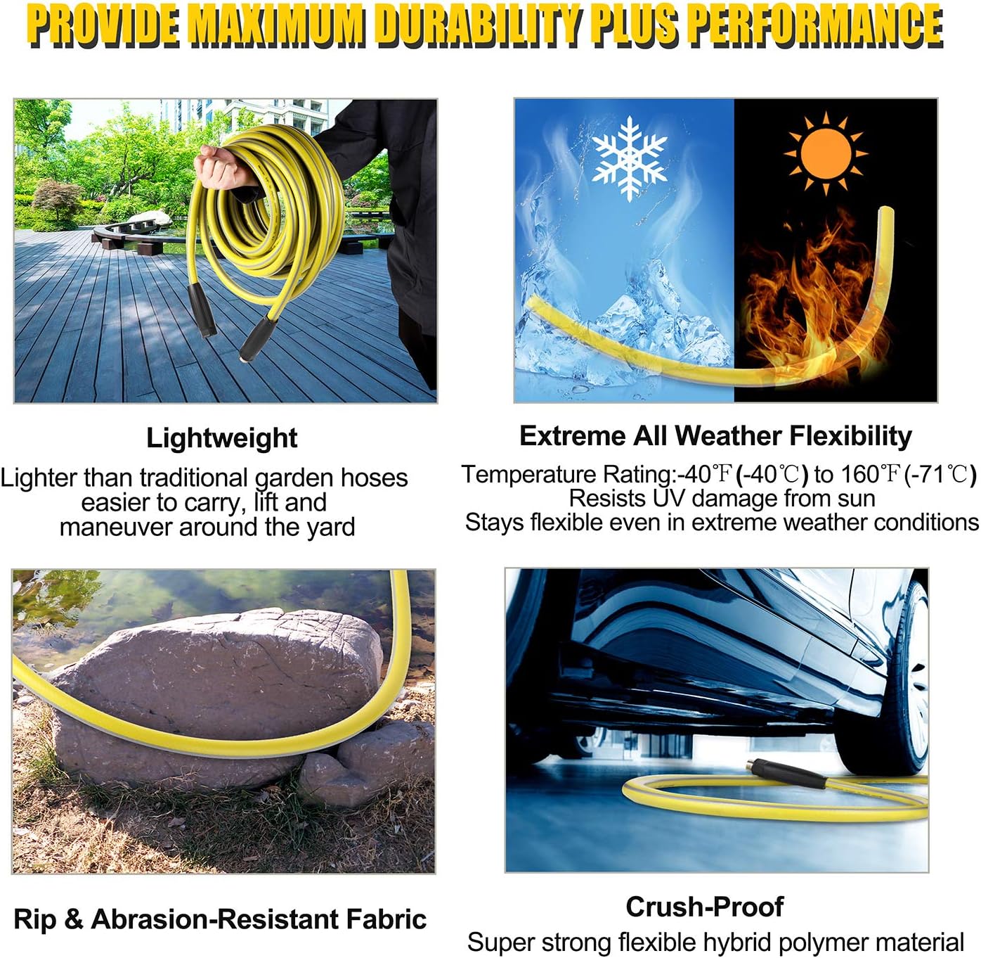 Garden Hose 75 ft Heavy Duty - Flexible Water Hose | with 9 Way Spray Nozzle and 4 Layers Hybrid-3/4’’ Nickel Plated