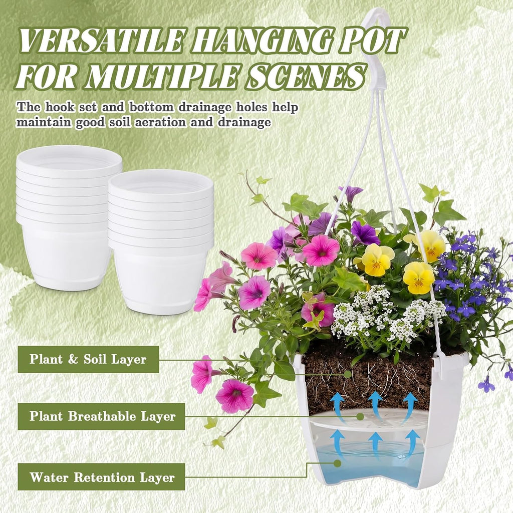 LemonRoad 30 Pcs 5.5 Inch Hanging Planter Pot with Hook, Garden Self-Watering Flower Plant Holder for Outdoor Indoor