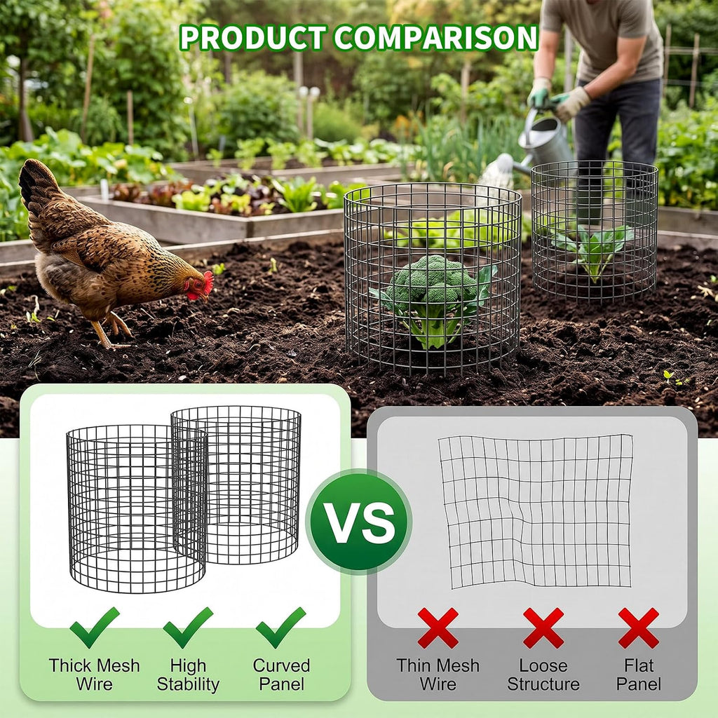 PASARA 8 Pack Plant Protectors from Animals, 16 Inch Round Cloche Plant Cages with Sturdy Chicken Wire Mesh, Garden