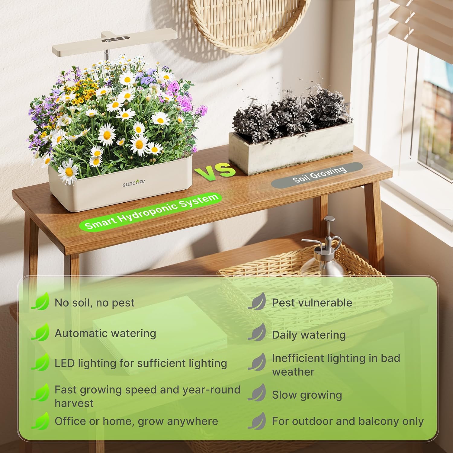 Hydroponics Growing System, Compact 12 Pods Indoor Garden, Beige | 24W LED Dimmable Grow Light, 4L Water Tank with