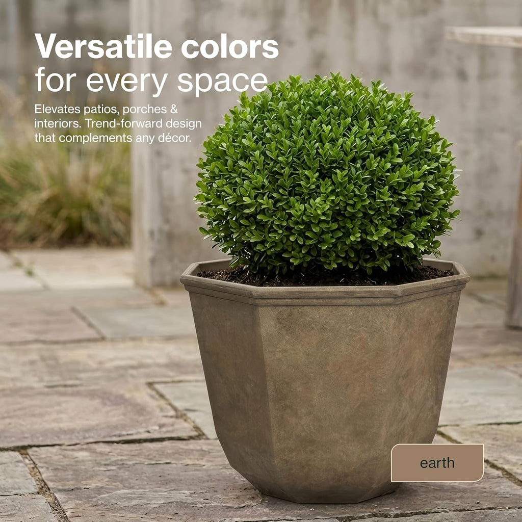 GROWSCAPE Shaina Resin Planter, Pottery Finish Garden Pot, 15” Earth | Hand-Painted Finish Plant Pots, Lightweight
