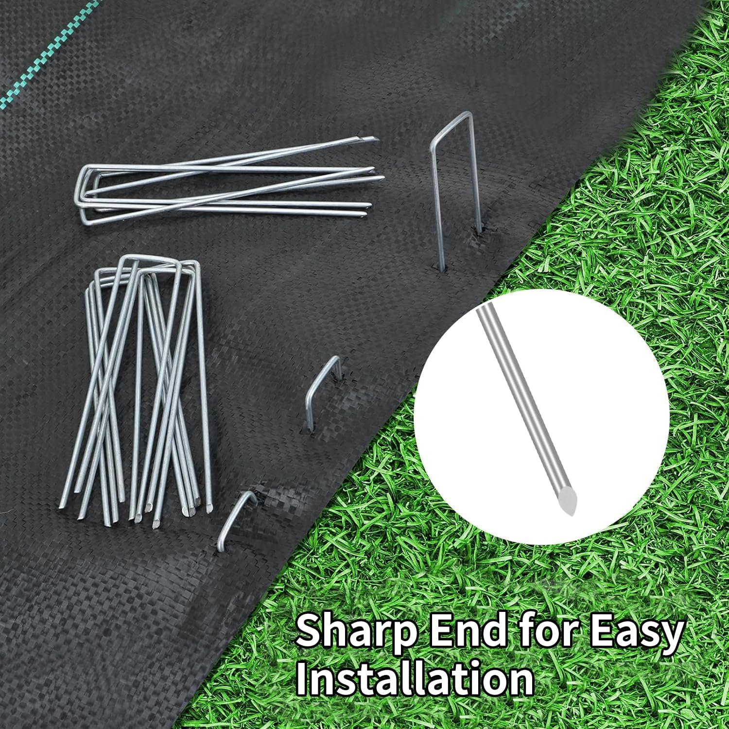 CEWOR 500 Pack 6 Inch Landscape Staples 11 Gauge Garden Stakes, Garden Staples Galvanized U-Shaped Pins Lawn Ground