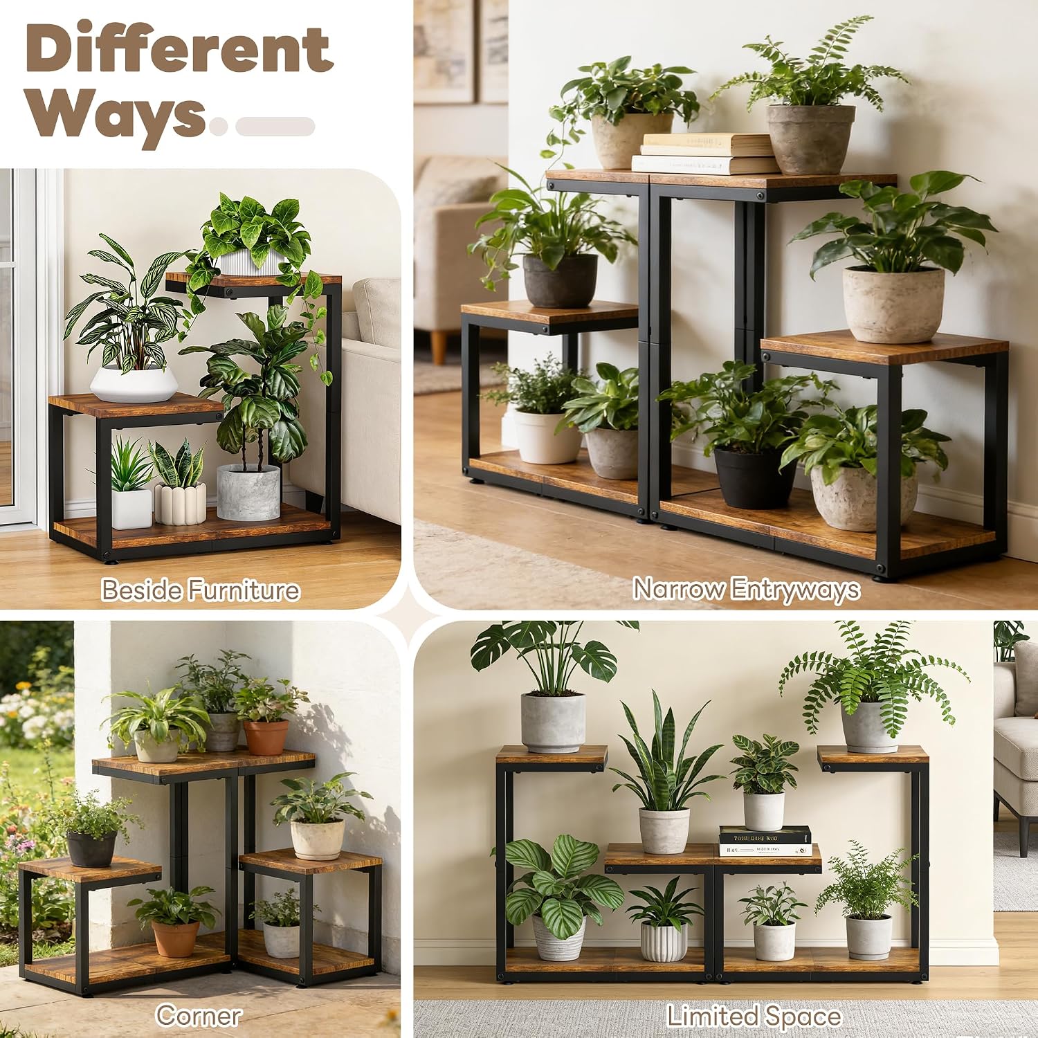 3 Tier Plant Stand Indoor, Thickened Metal Wood Corner Plant Shelf Stands for Multiple Plants, Indoor Tall Plants Stand