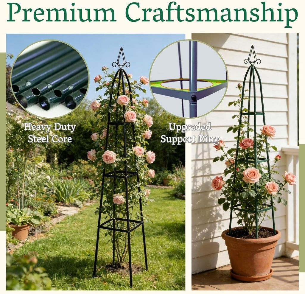 100% Metal Garden Obelisk Trellis for Climbing Plants Outdoor | Powder-Coated Steel Tall Garden Teepee Trellis | Sturdy