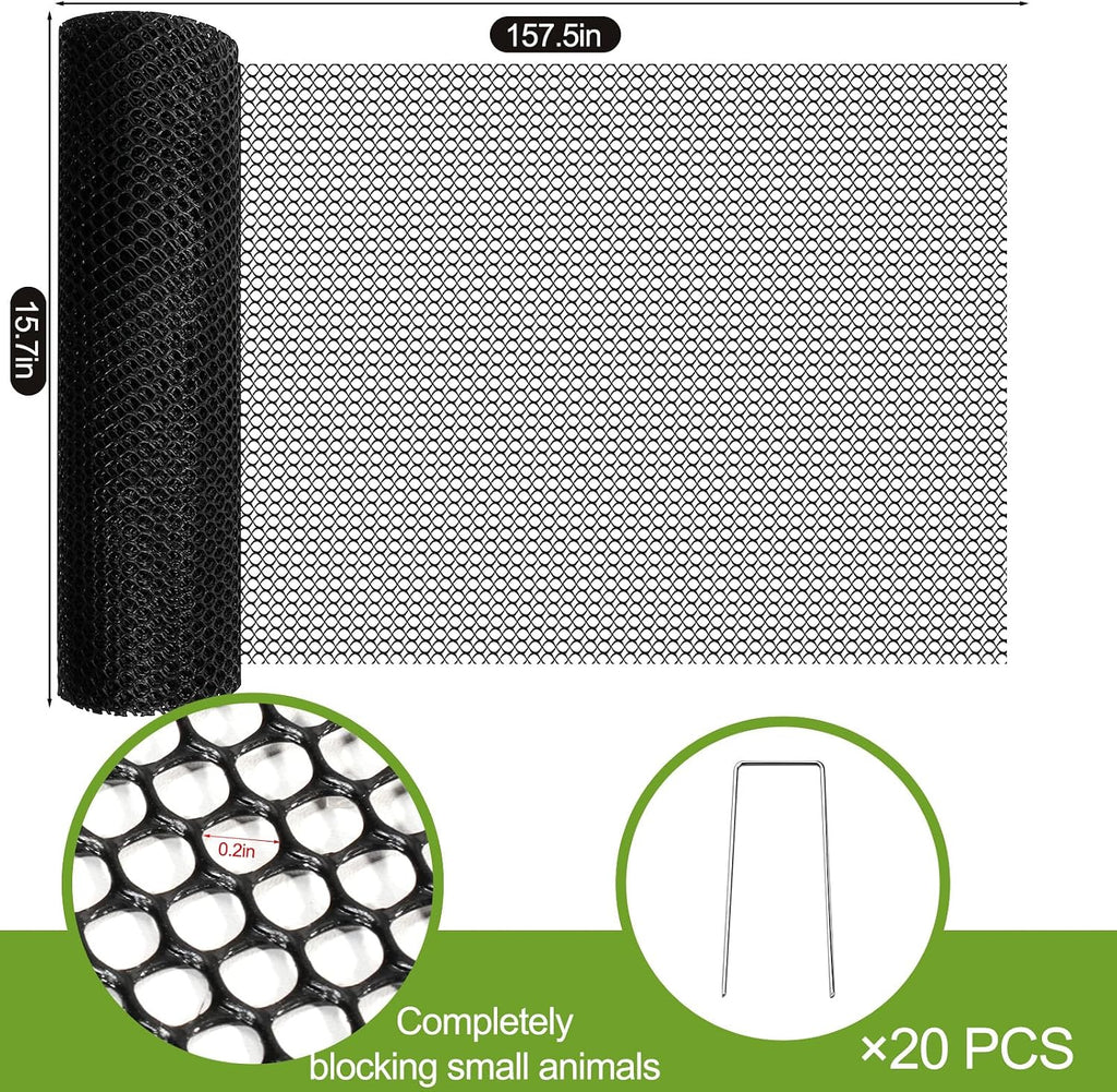 15.7"×157.5" Plant Pot Grid Set, Cat Proof Plant Protector, Cuttable Pot Soil Cover with Stakes, Breathable PE Mesh