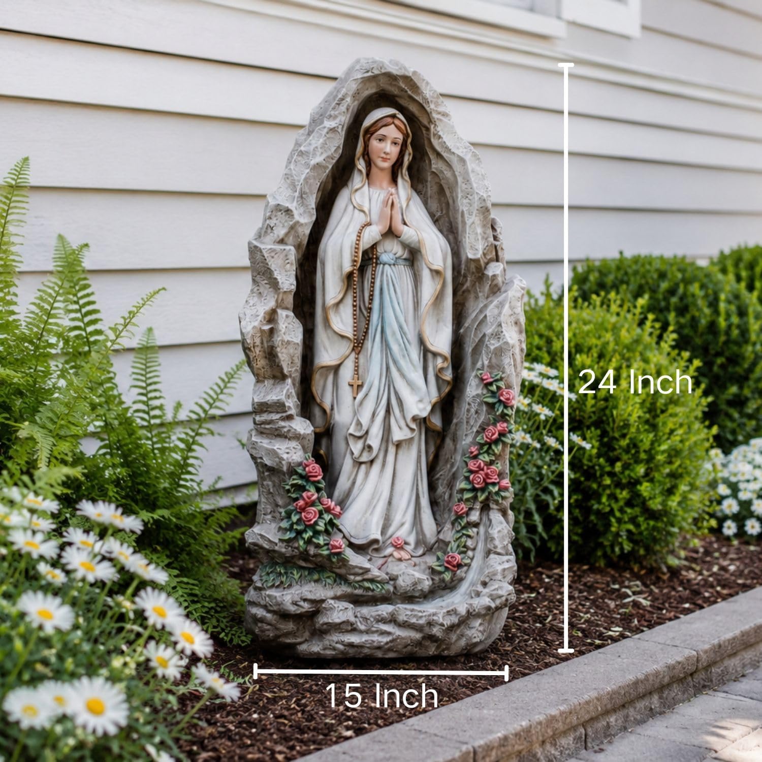 Our Lady of Lourdes Statue - 24 Inches Virgin Mary Statue Outdoor Catholic Garden Decor, Our Lady of Lourdes Grotto