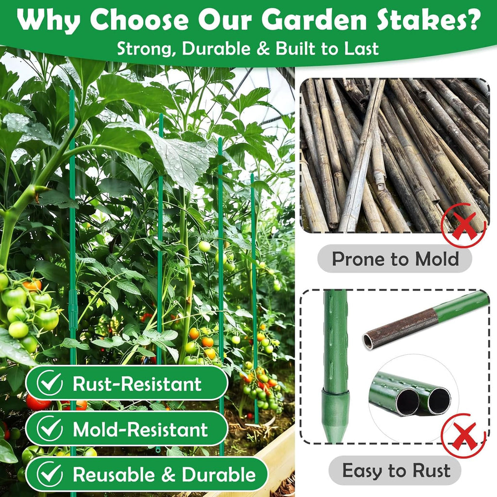287 PCS Garden Stakes, Fiberglass Tomato Stakes, Garden Sticks | 90 Sets DIY 4ft, 5ft, 6ft, 7ft Plant Stakes with