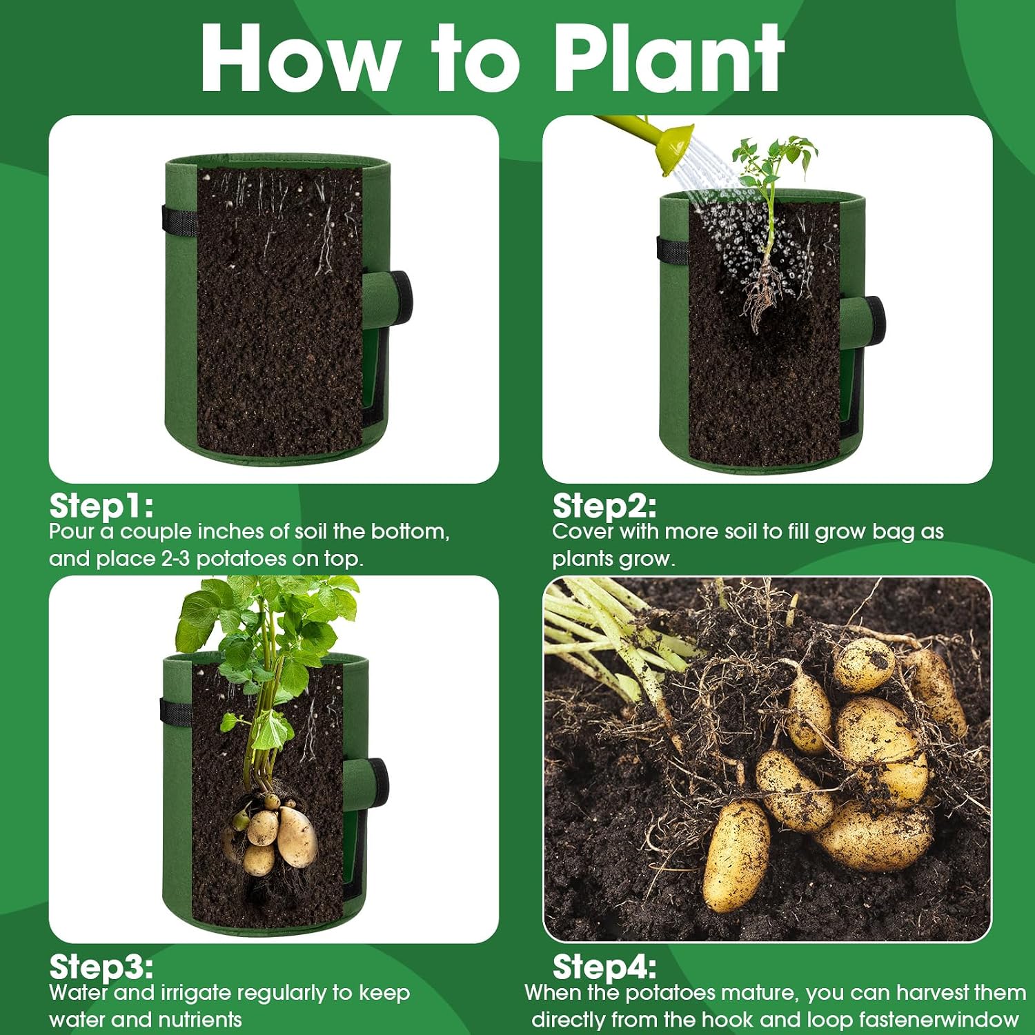 12 Pack Potato Grow Bags 10 Gallon 7 Gallon Garden Planting Bag with Flap Vegetable Grow with Handles and Harvest