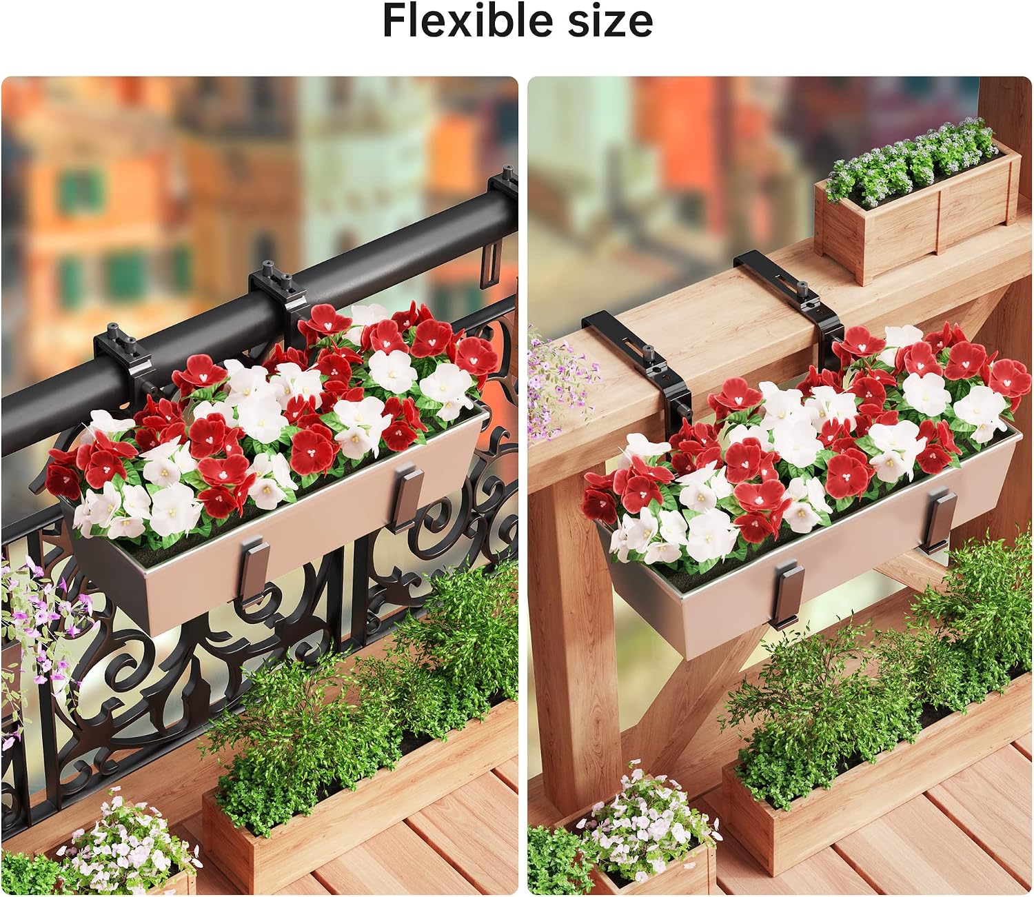 Y&M 6 Pcs Deck Railing Adjustable Planter Box Brackets (6 to 12.5 in), Universal Heavy Duty Iron Flower Box Brackets
