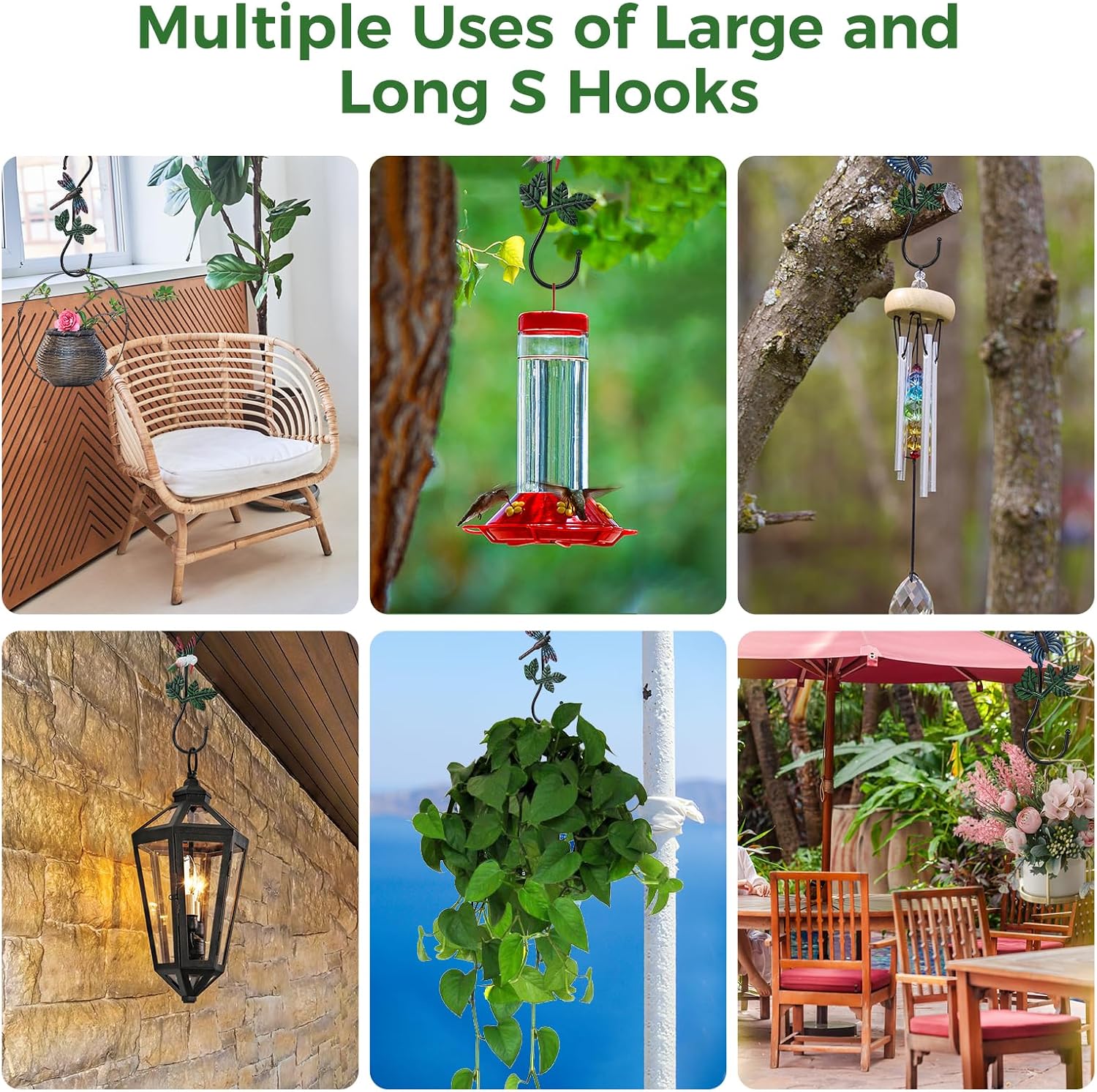 Large Decorative S Hooks, Set of 3 Plant Hangers, Beautiful and Vivid Plant Hook for Hanging Outdoor Indoor Garden