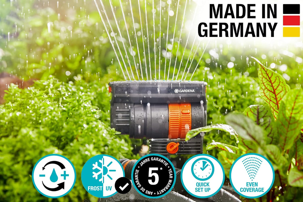 Gardena (69-84BZMX) ZoomMaxx Adjustable Sprinkler with Built in Timer Weighted Base for Precise Watering up to 2,300 Sq