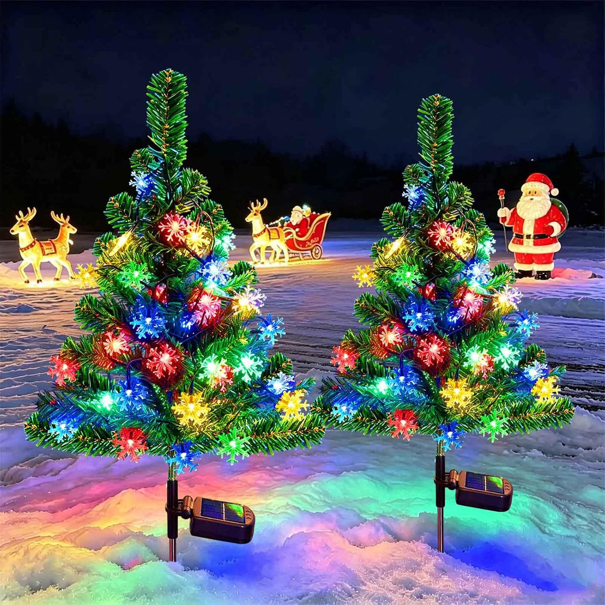 Windpnn 2-Pack 2.6FT Solar Christmas Tree Outdoor Christmas Decorations for Outsdie Garden, Patio, Yard, Pathway, Cemetery Decor (with 40 Snowflake Lights, Waterproof)