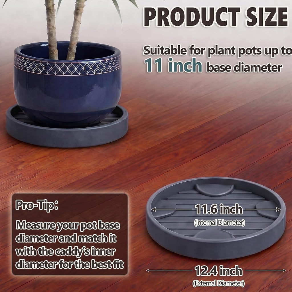 12Inch Plant Caddy with Hidden Wheels for Large Pots | 2Pack Plant Stands with Wheels, Heavy Duty Rolling Plant Base