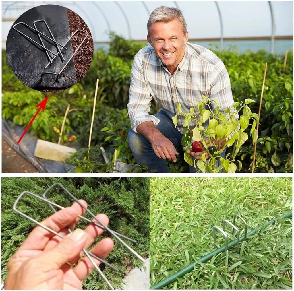 200Pcs Garden Stakes Staples + 200Pcs Gasket, 6 Inch Lawn Landscape Staples 11 Gauge U Shaped Galvanized Landscape