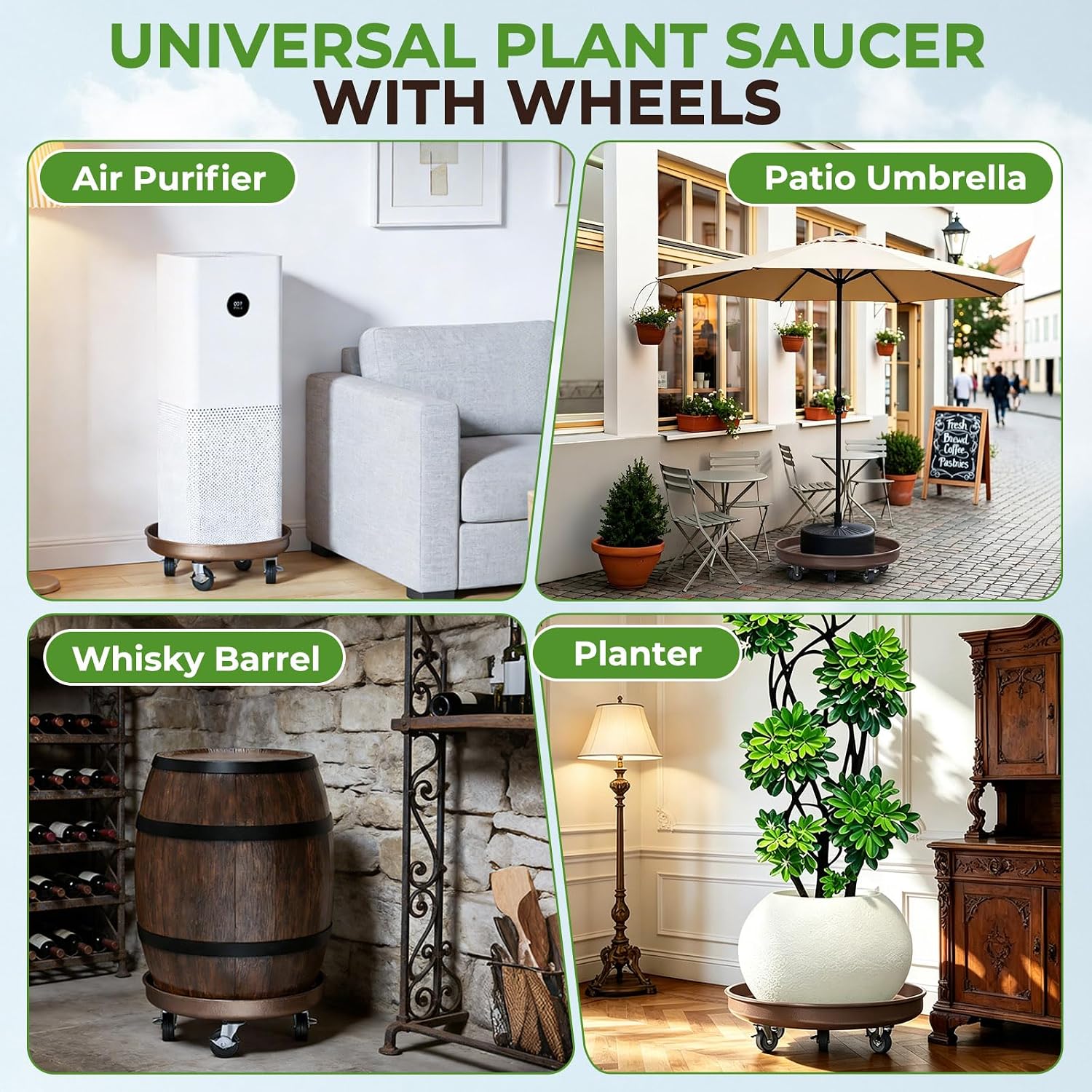 20 inch Plant Saucer Rolling Metal Extra Large Plant Caddy, 550 Lb Capacity | Rolling Plant Stand, 360° Locking Casters
