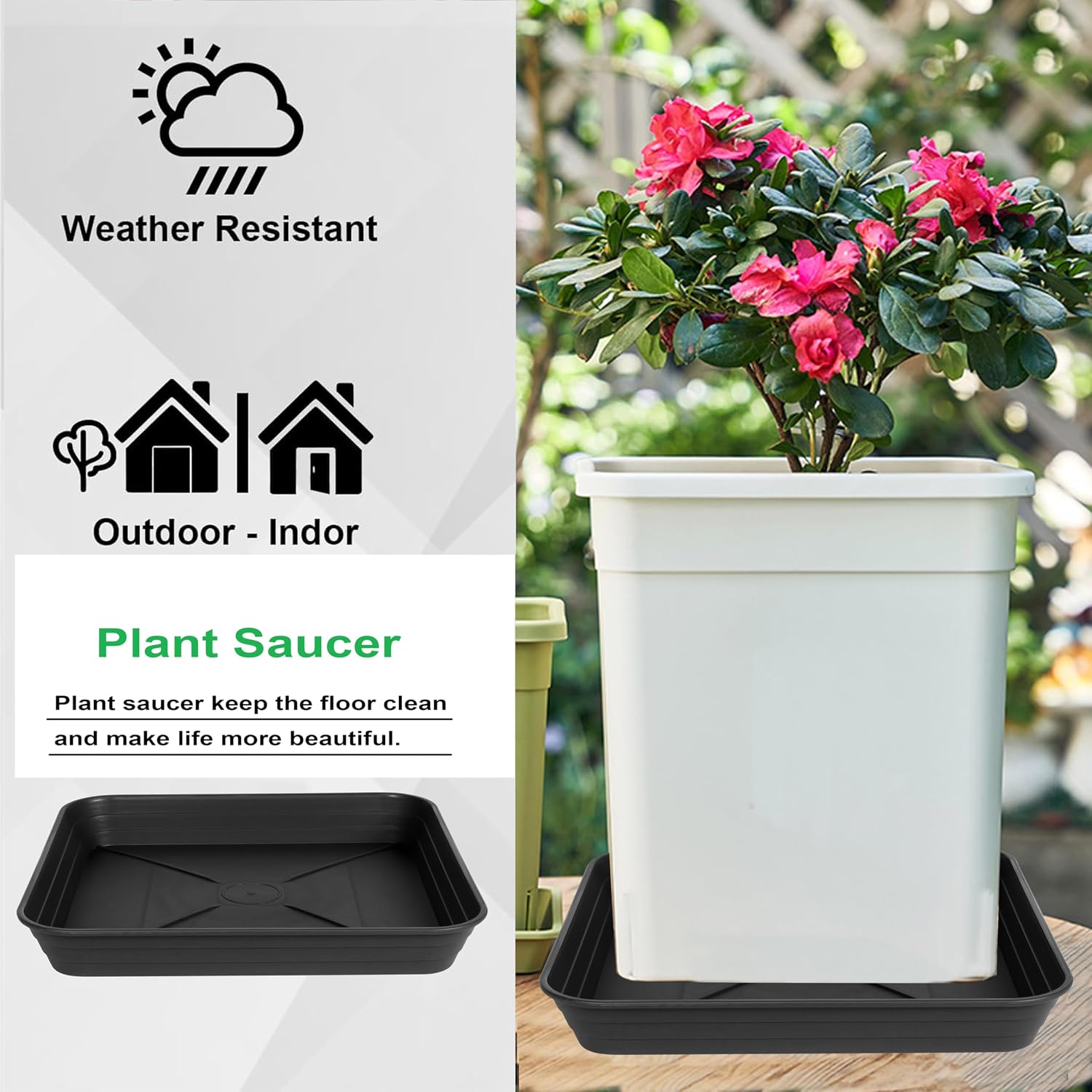 3 Pack Square Plant Saucer Tray 20 inch, Heavy Duty Plastic Plant Saucers for Indoors Outdoor, Flower Plant Drip Trays