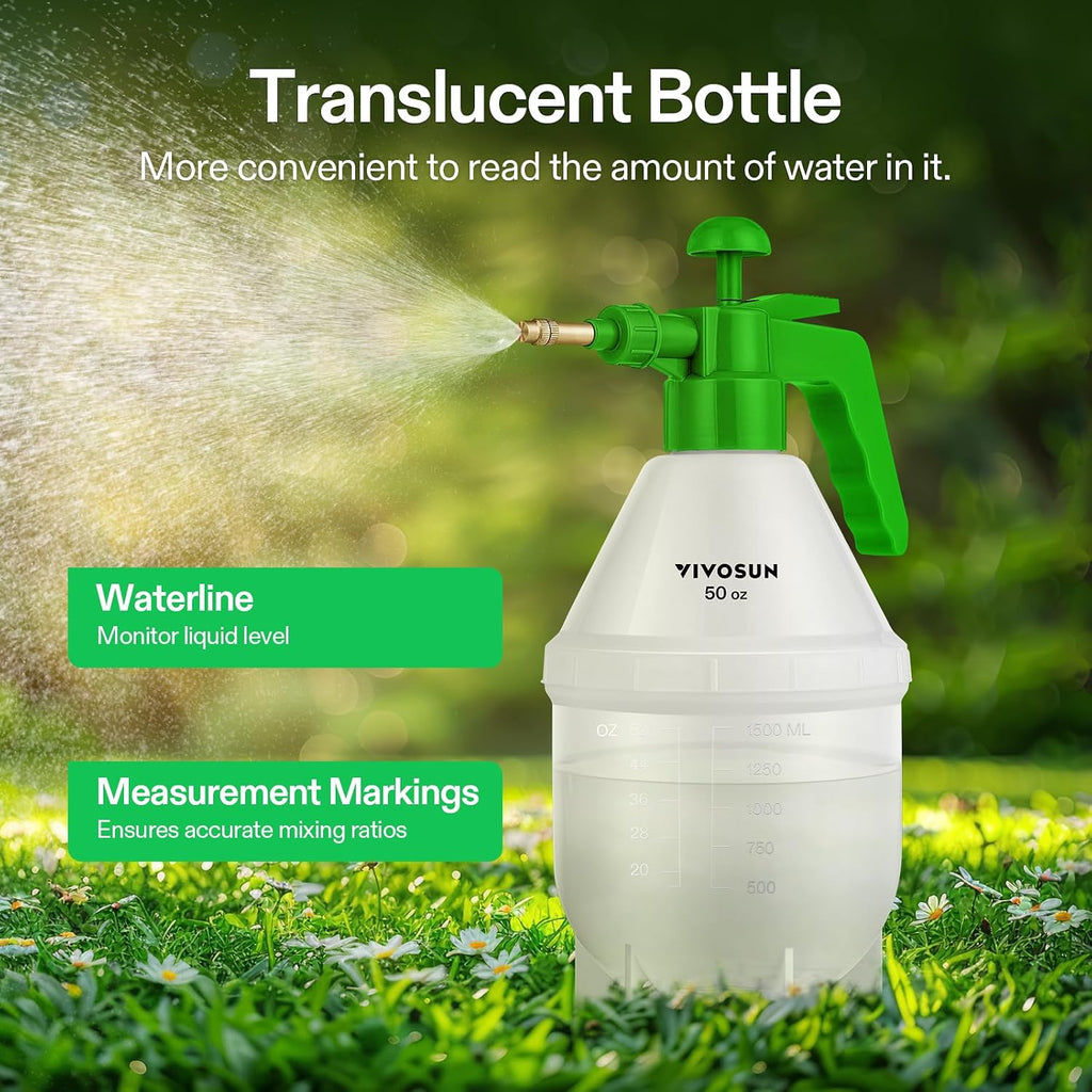 VIVOSUN 50oz Pump Sprayer, Handheld Garden Water Sprayer Bottle | with Adjustable Brass Nozzle, for Spraying Plants