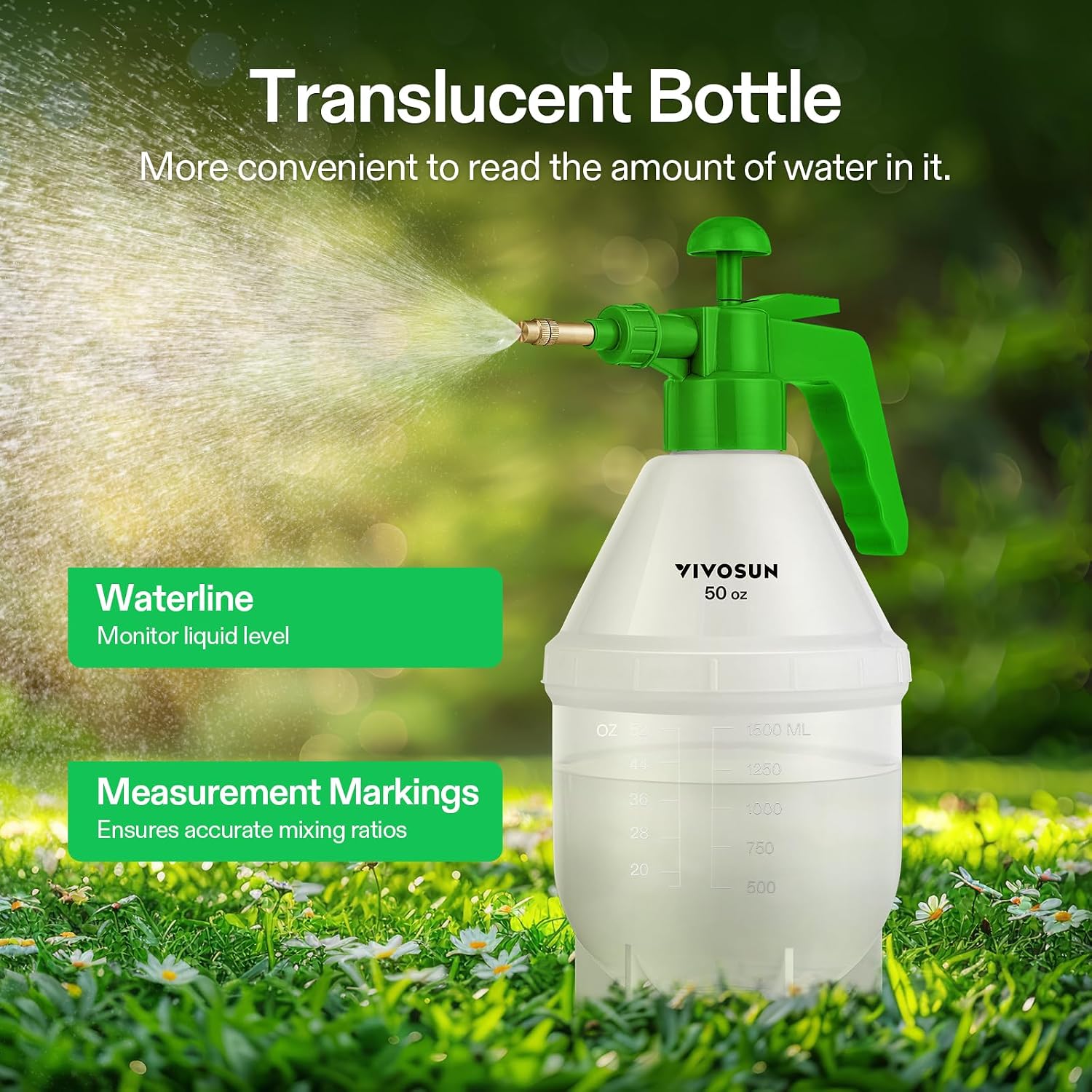 VIVOSUN 50oz Pump Sprayer, Handheld Garden Water Sprayer Bottle | with Adjustable Brass Nozzle, for Spraying Plants