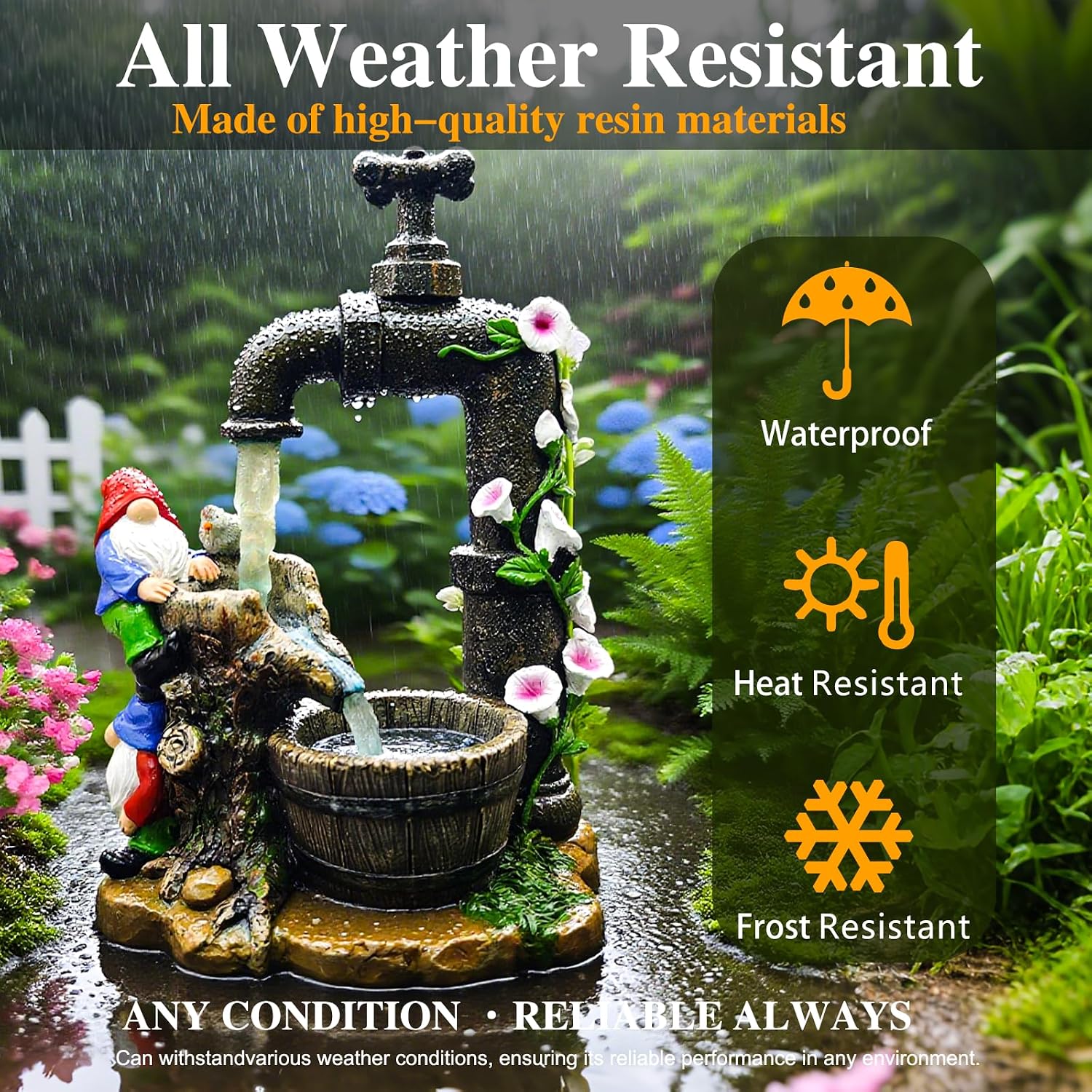 Solar Garden Gnomes Lights Outdoor Statues Yard Decorations Gifts for Mom | 10" Resin Fountain Figurine Lights,IP65