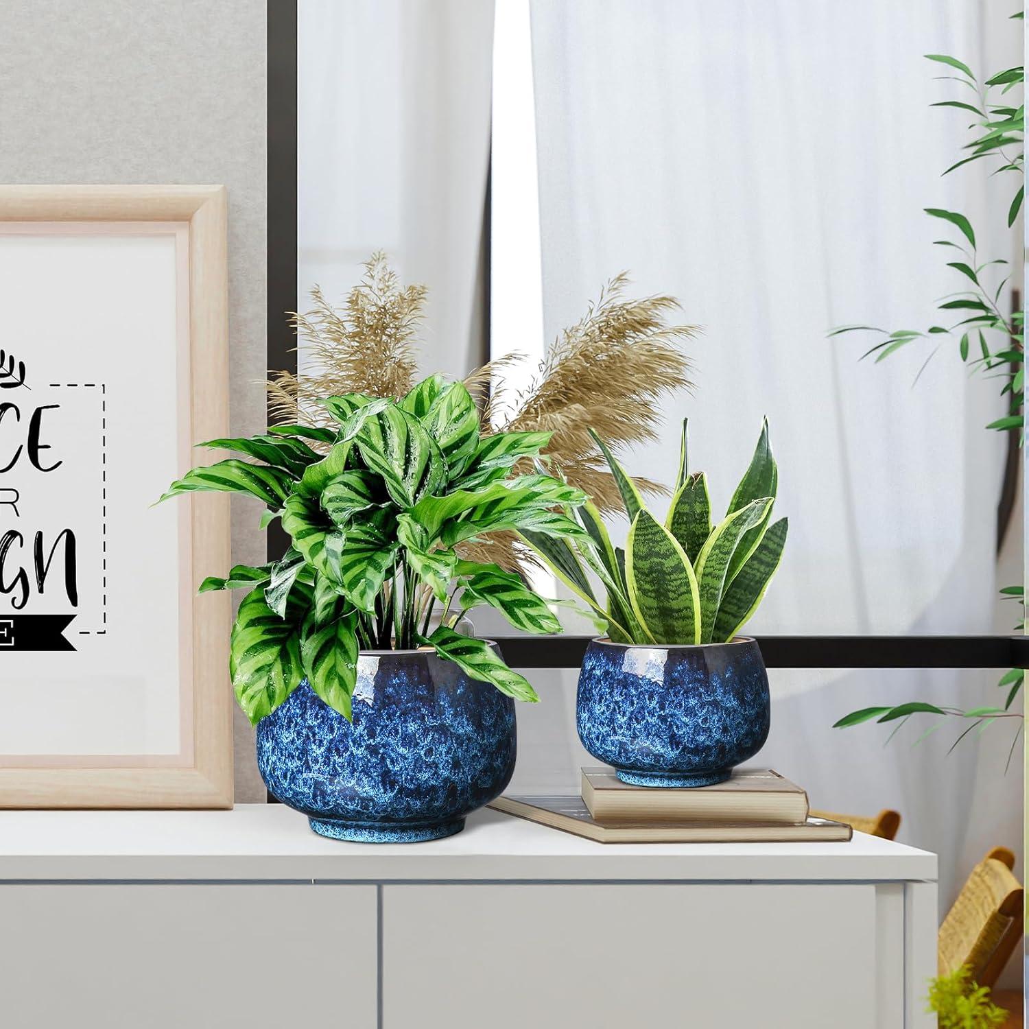 BUYMAX Ceramic Plant Pots Set of 3, 6 & 8 & 10 Inch Indoor Planters | Three Sizes For Different Plants and Spaces
