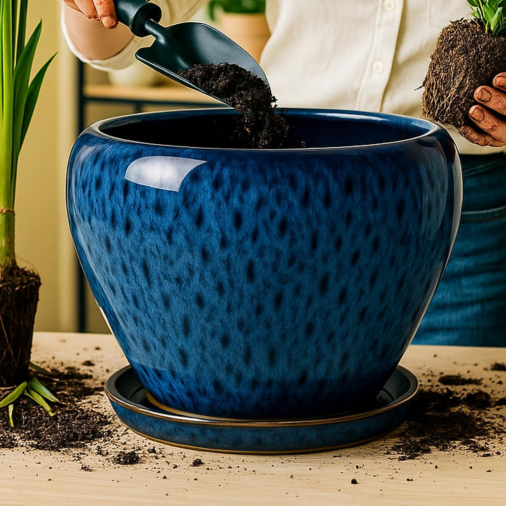 Deep Dream 10 Inch Plant Pot- Ceramic Planter Pot Round Plant Pots for Indoor Plants Outdoor Large Flower Pot with