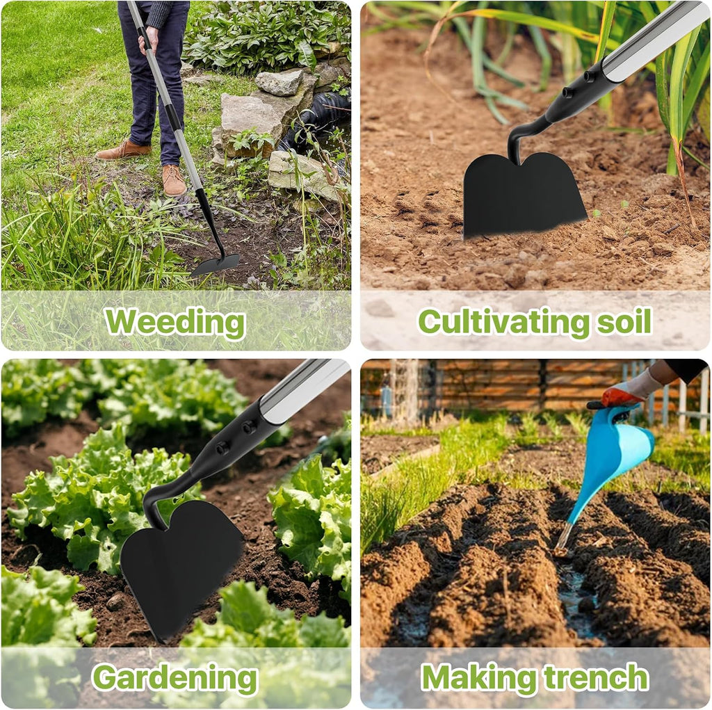 Draw Hoe Garden Tool, Heavy Duty Garden Hoes for Weeding Long Handle, Easy Stand Up Scraping Weeder Tool for Garden