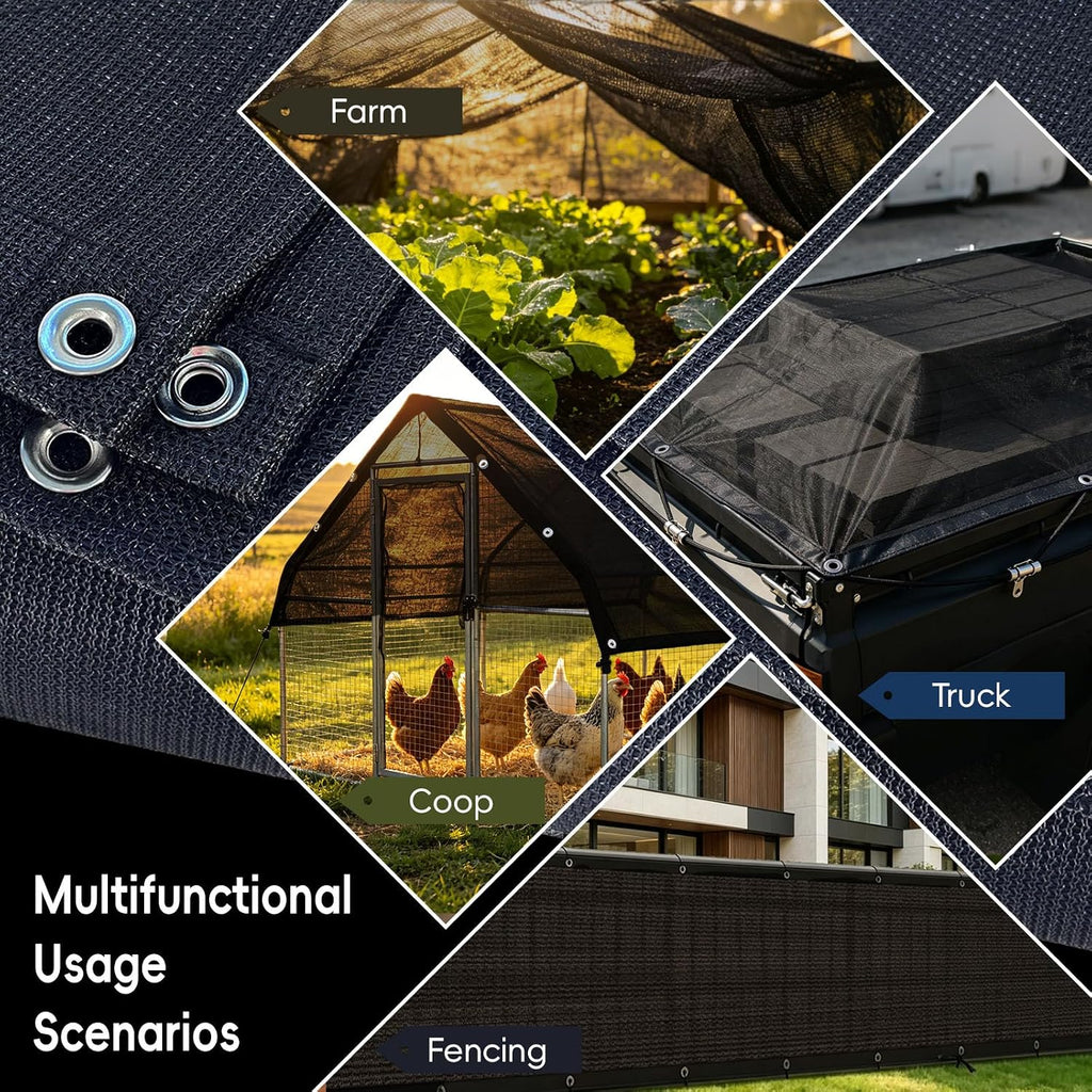 70% Black Shade Cloth 10x20 ftHeavy Duty Mesh Tarp with Grommets Weather-Resistant Sun Shade Netting for Dump Trucks