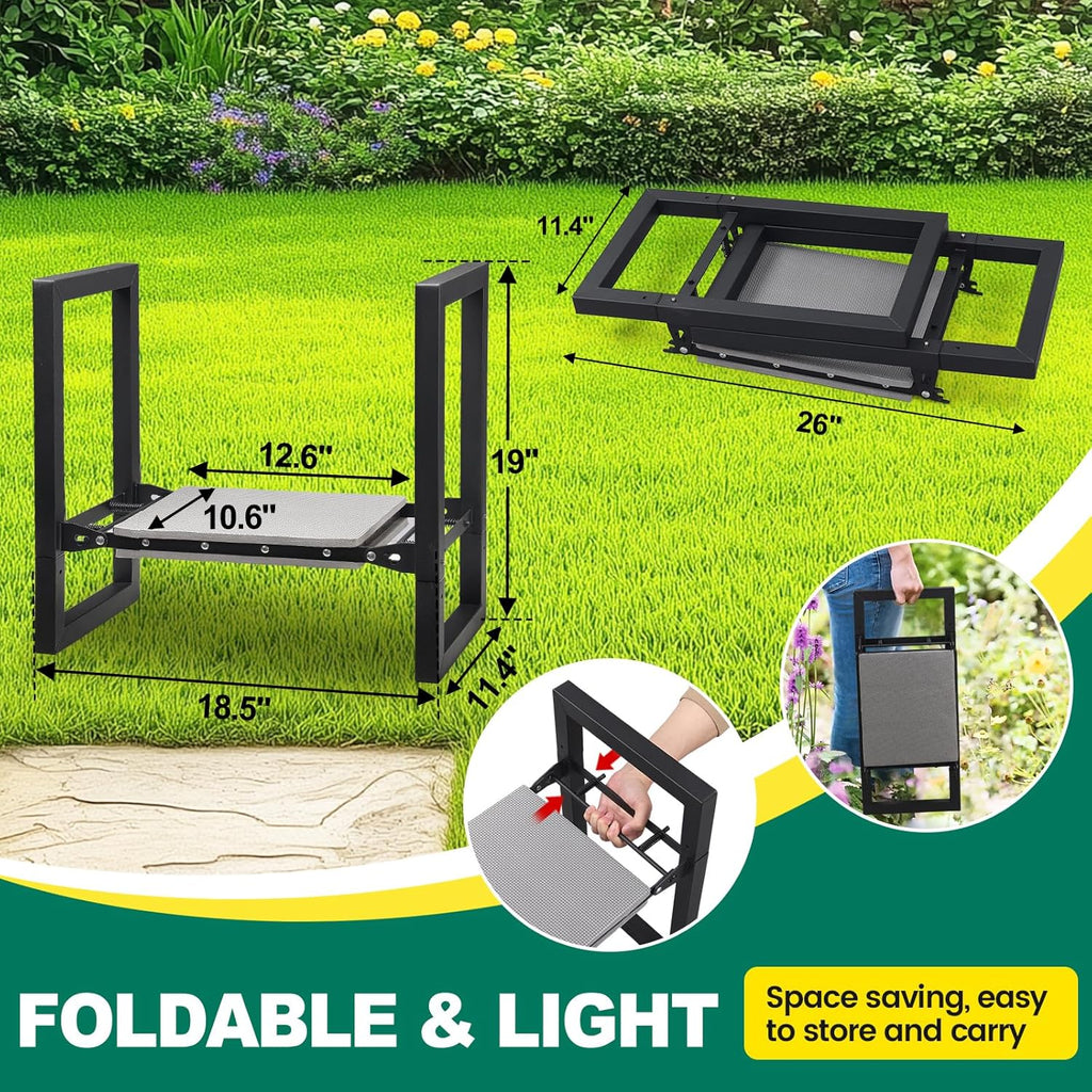 Garden Kneeler and Seat - Heavy Duty Folding Garden Stool with Handles, Stable Kneeling Device Bench Chair Gardening