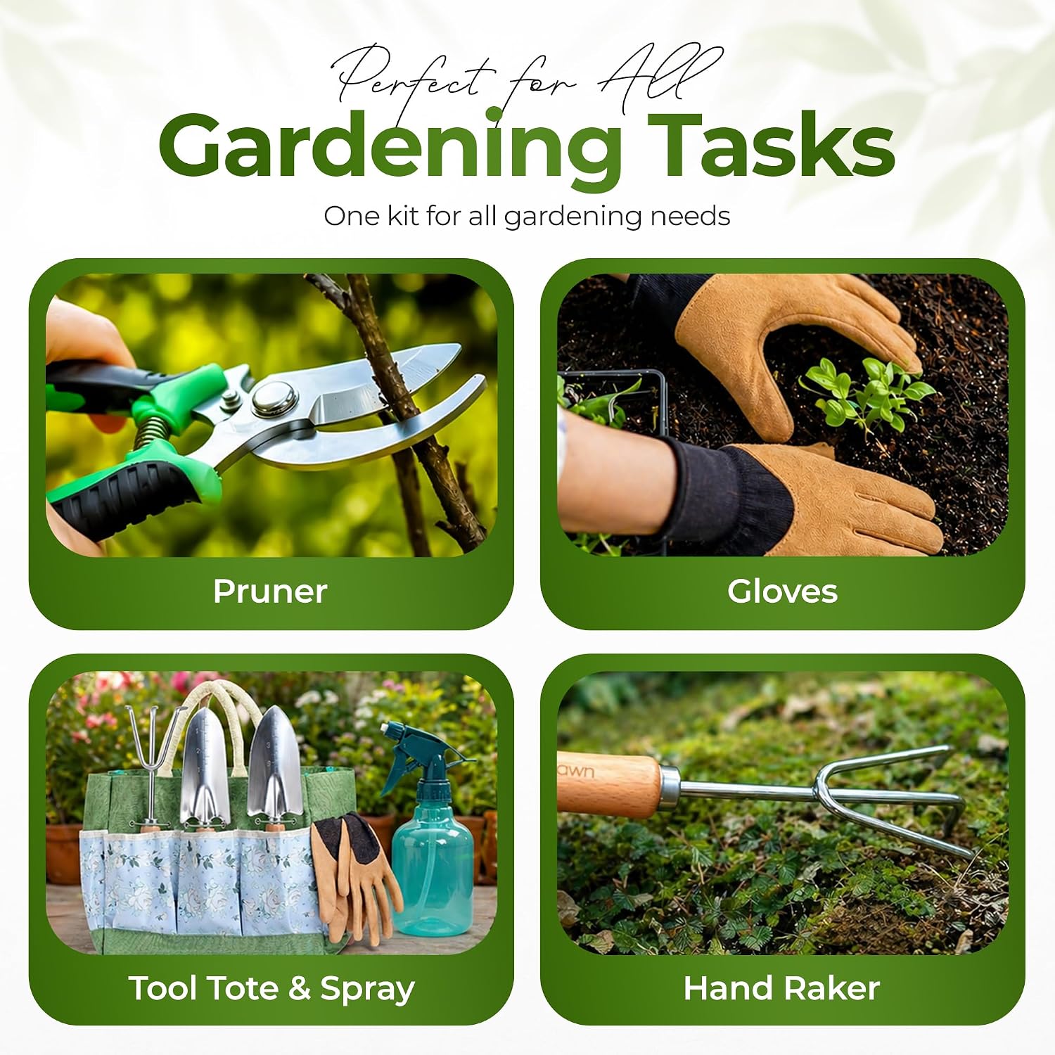 Gardening Tools Set with Organizer Handbag 9-Piece, Heavy‑Duty Rust‑Proof Garden Hand Tools, Wooden Handles,15 Plant