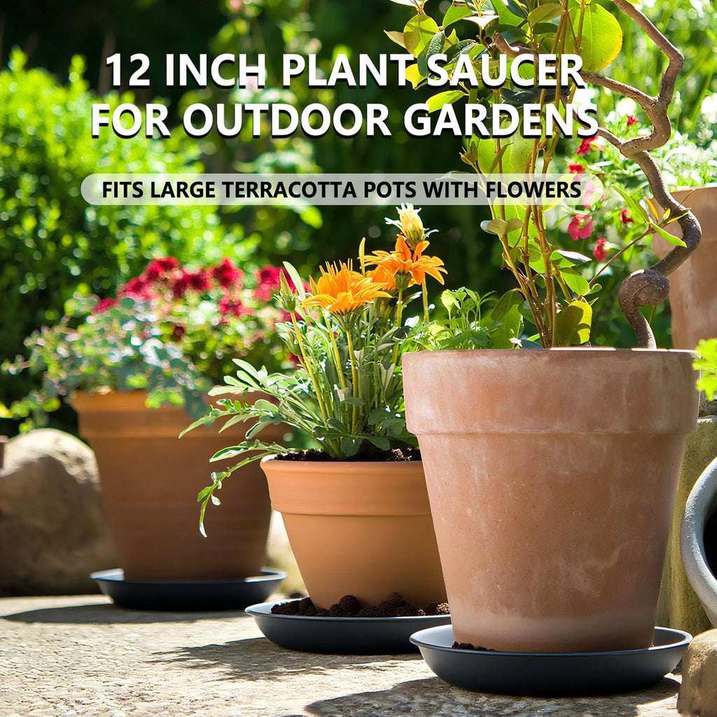 6 Pack 12 Inch Gray Plant Saucers, Heavy Duty PP Water Catcher Trays | Large Water Catcher Saucers for Indoor & Outdoor