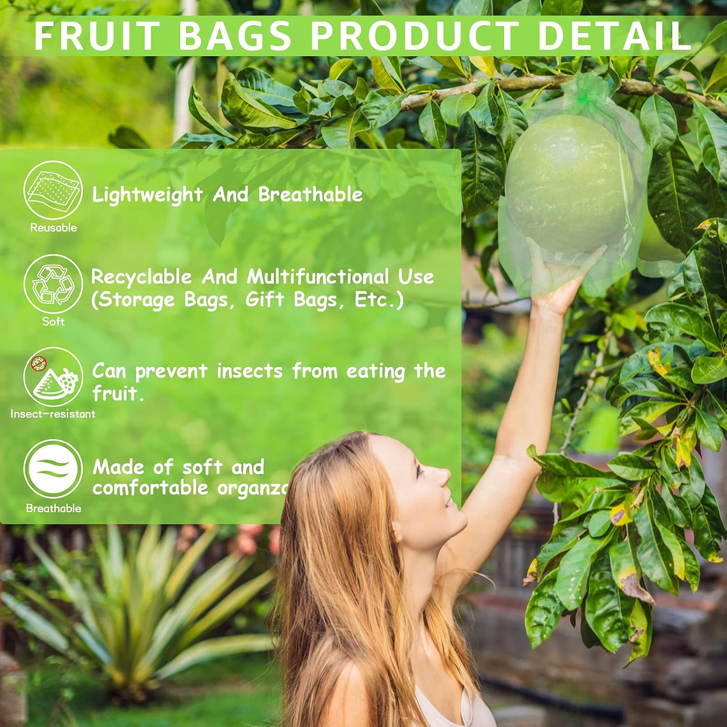 MIXC 100 Pcs Fruit Protection Bags, 12"x16" Fruit Net Cover with Drawstring | Organza Fine Mesh, Lightweight Breathable