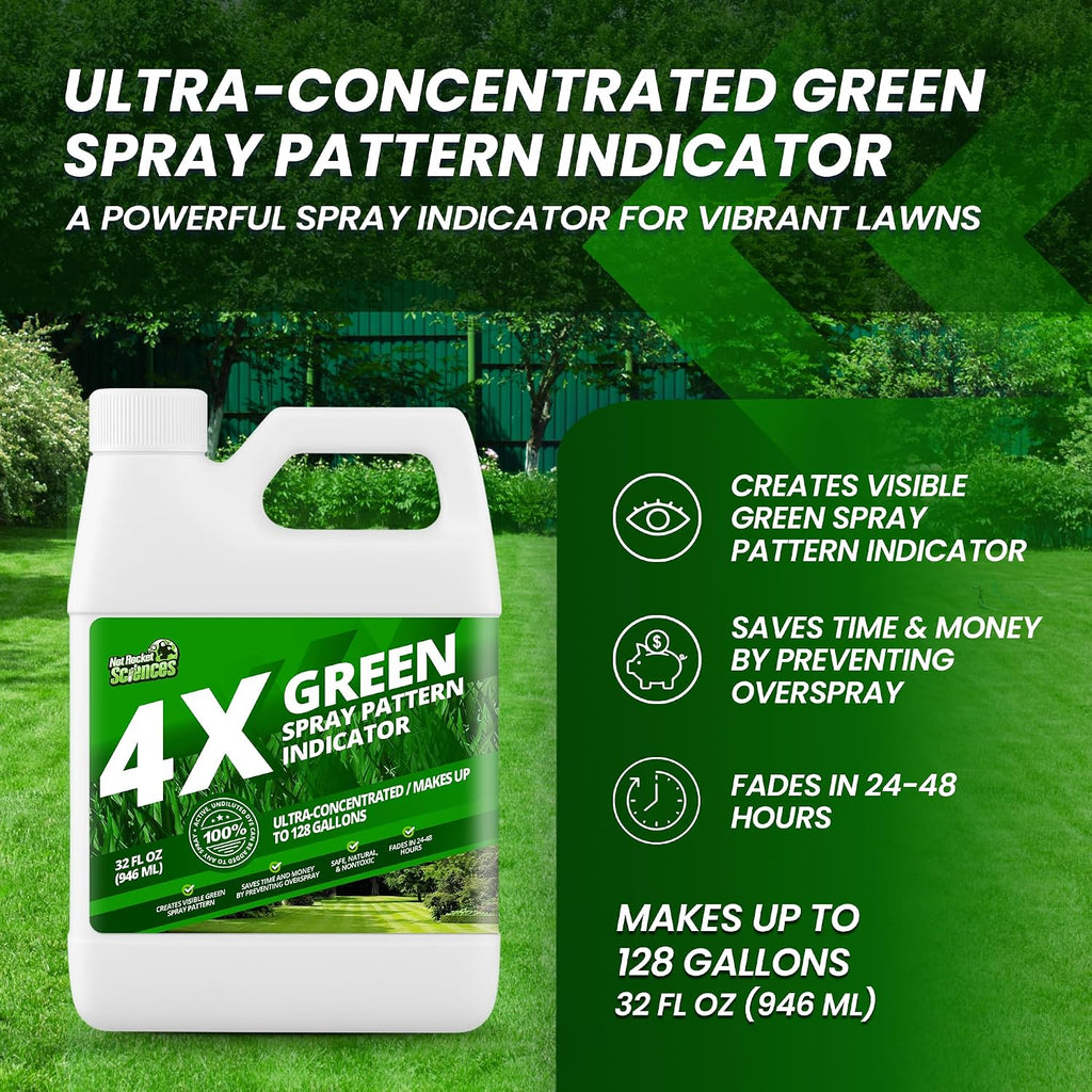 4X Green Spray Pattern Indicator Dye for Lawns & Gardens, 32oz | Not Rocket Sciences Concentrated Turf Marker, Makes