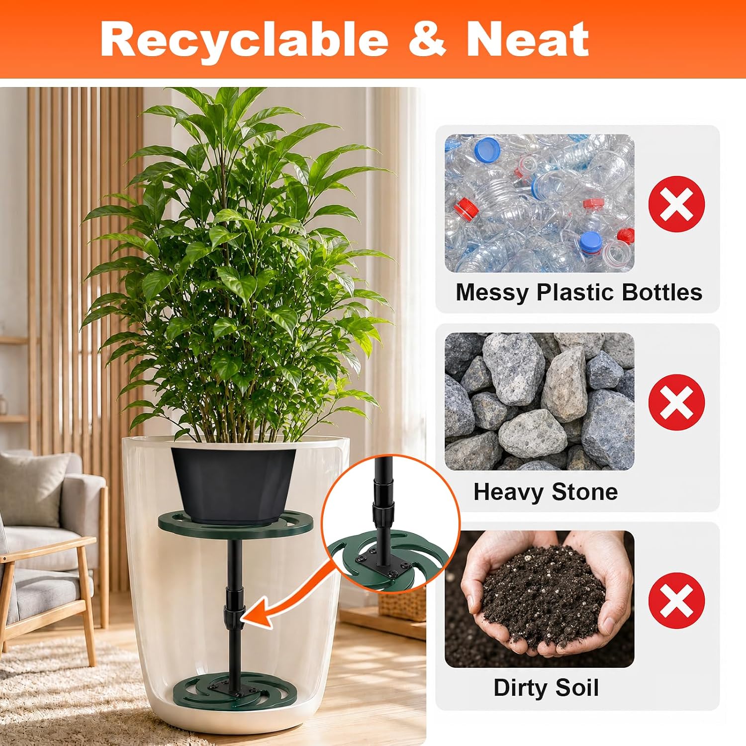 2 Pack Plant Risers for Inside Pots, 12-21" Rise Plastic Planter Inserts | Adjustable Height Planter Inserts for Large