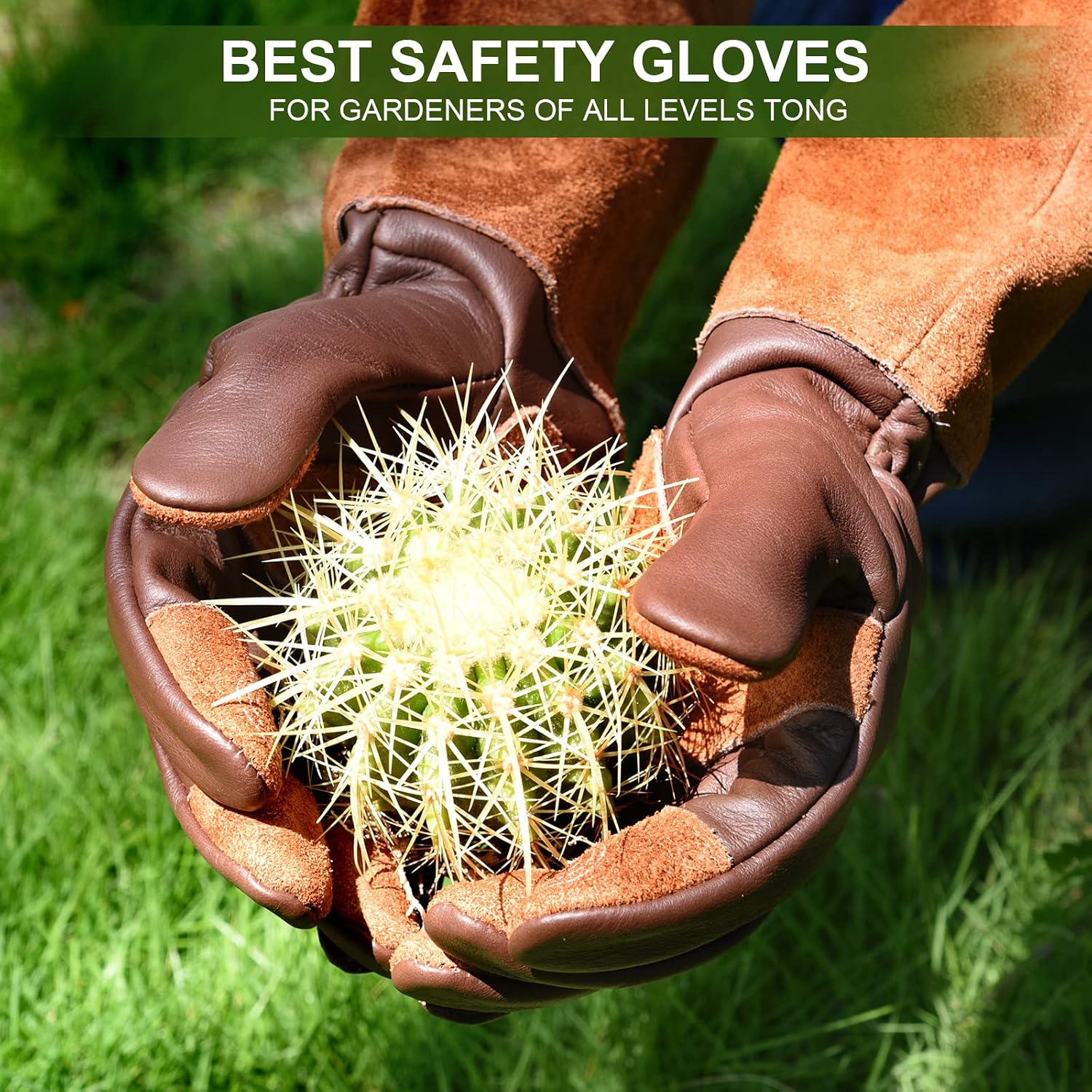 Long Gardening Gloves for Women Thorn Proof,Rose Pruning Cowhide Leather Garden Glove for Cactus, Rose and Blackberry