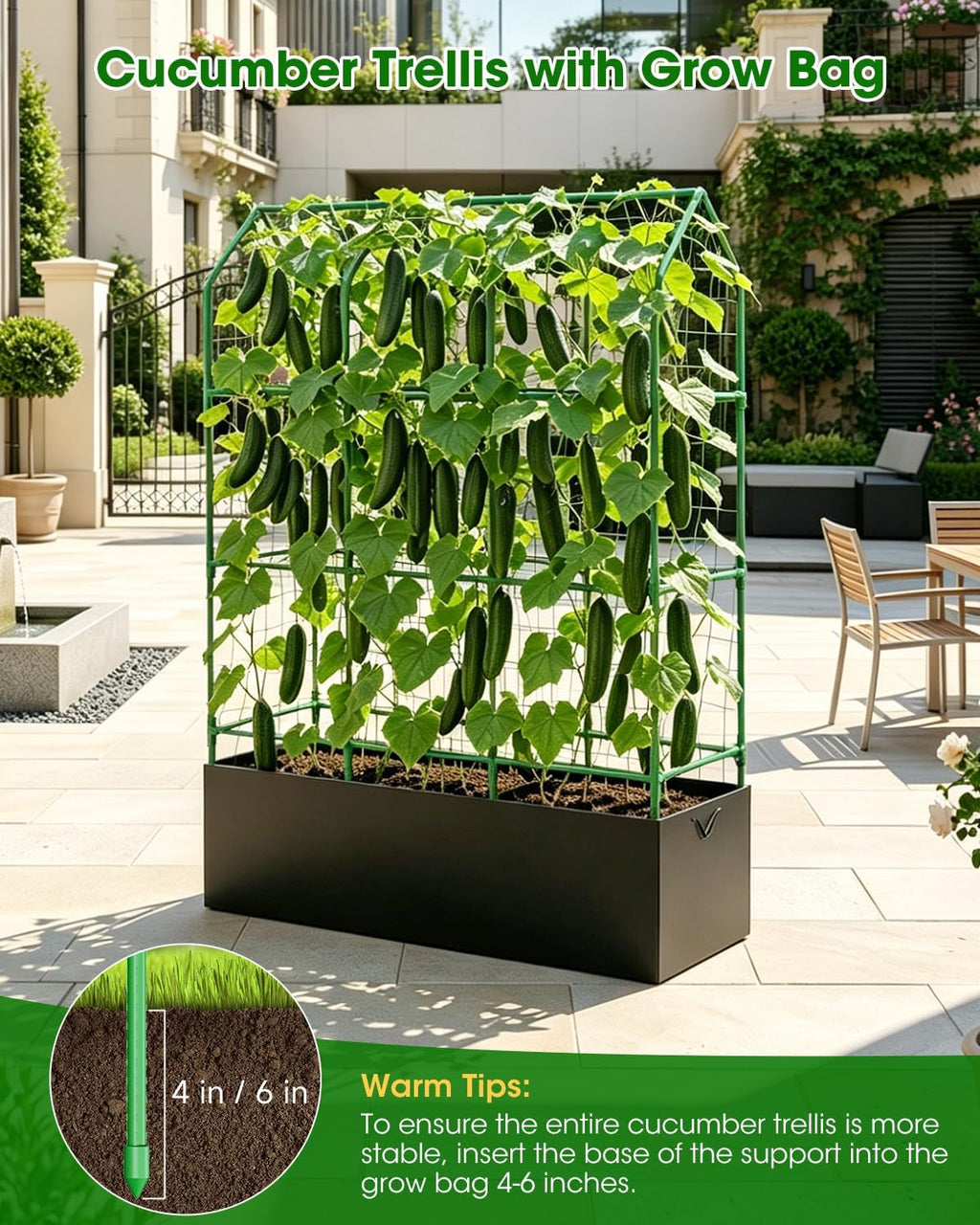 65" Cucumber Planter with Trellis for Climbing Plants Outdoor, Metal Garden Trellis for Raised Bed, Plant Support
