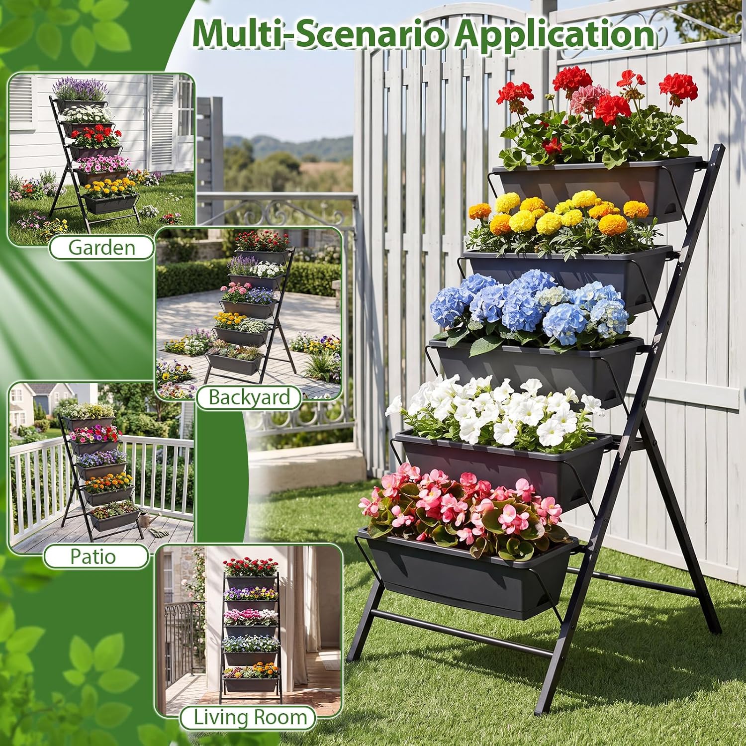 Giantex 5-Tier Vertical Garden Planter, Raised Garden Bed w/Drainage System & Removable Tray, Metal Frame Elevated