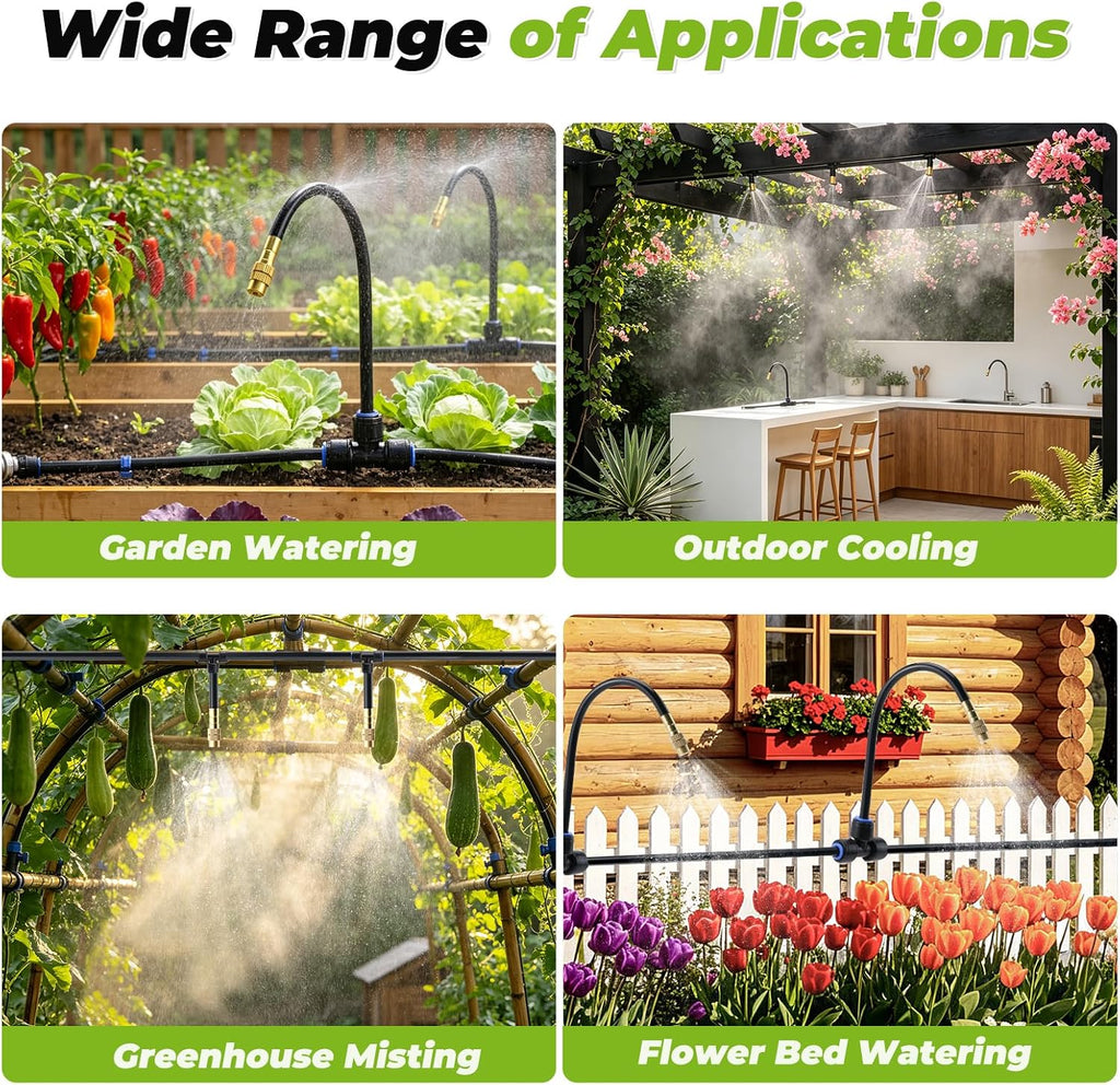 200 Ft 1/4 Inch Drip Irrigation System with 32 Copper Nozzles | Complete watering kit includes 32 adjustable copper