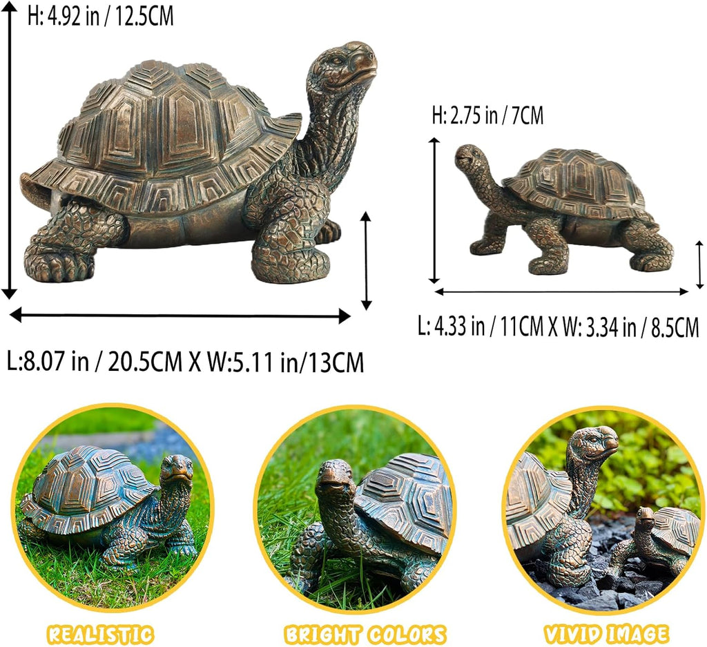 2 Pcs Outdoor Garden Turtle Statue, Mother and Baby Turtle Figurines for Garden, Patio, Lawn, Deck Decor, Resin
